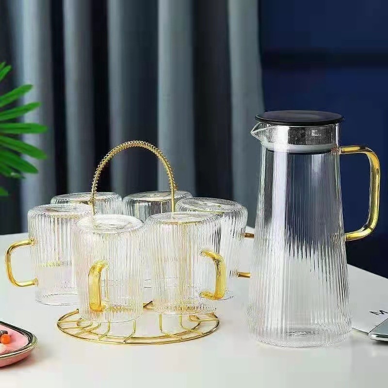 ハンドル付き縦型カラーホウケイ酸ガラスコールドケトル家庭用ジュースポットレストランティーポット ポットコールドケトル｜明金万代