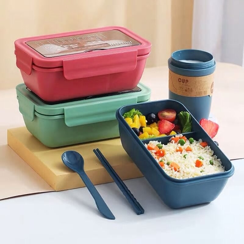 1100ml陰電子範囲お弁当箱区画付き添い人携帯型和風弁当箱食器付き添い人赤ちゃん用防漏