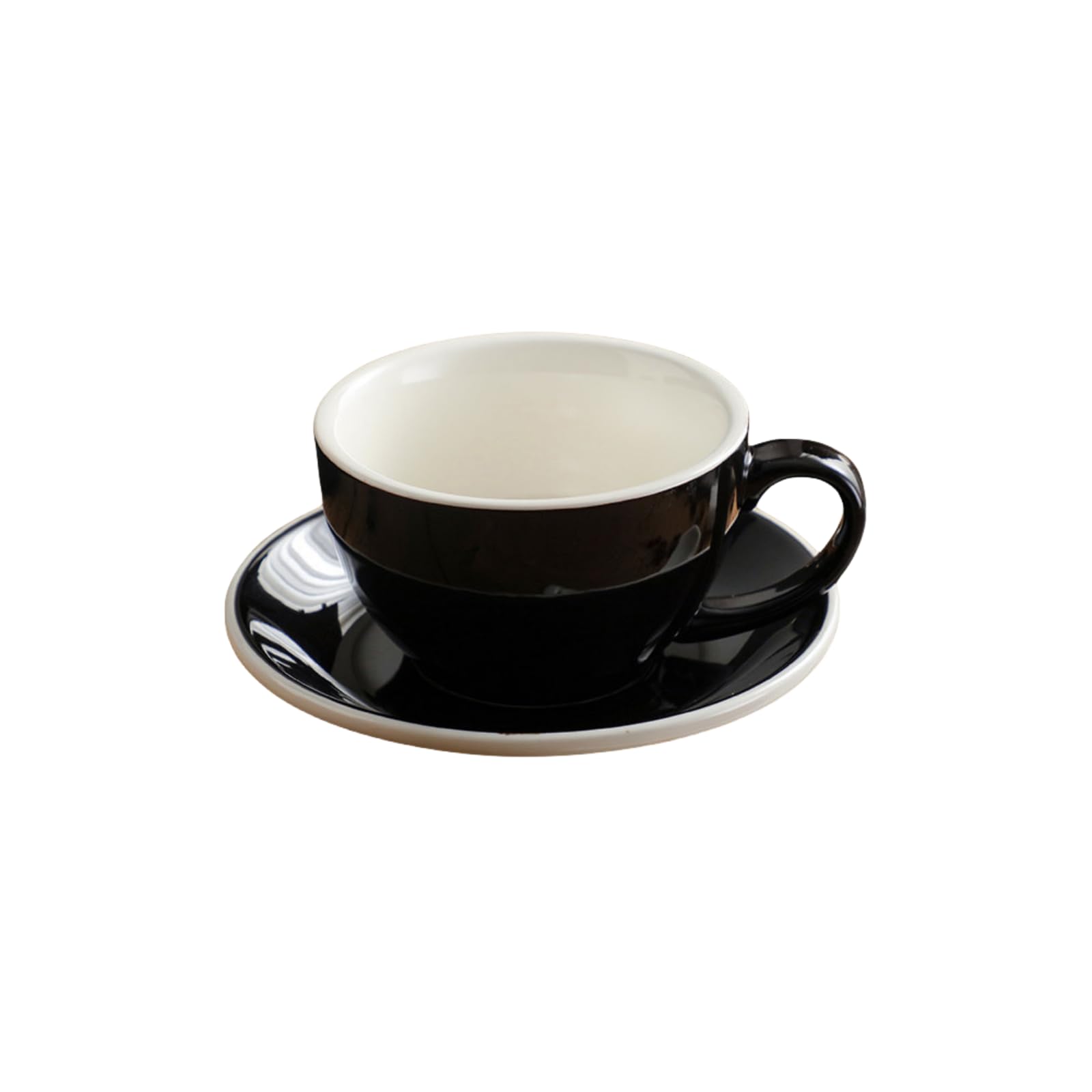 ラブラミクス エッグ ブラック ラテカップ 300ml コーヒーカップ 陶器 ラテボウル カフェラテ ラテアート カップアンドソーサー カラフル (ブラック)