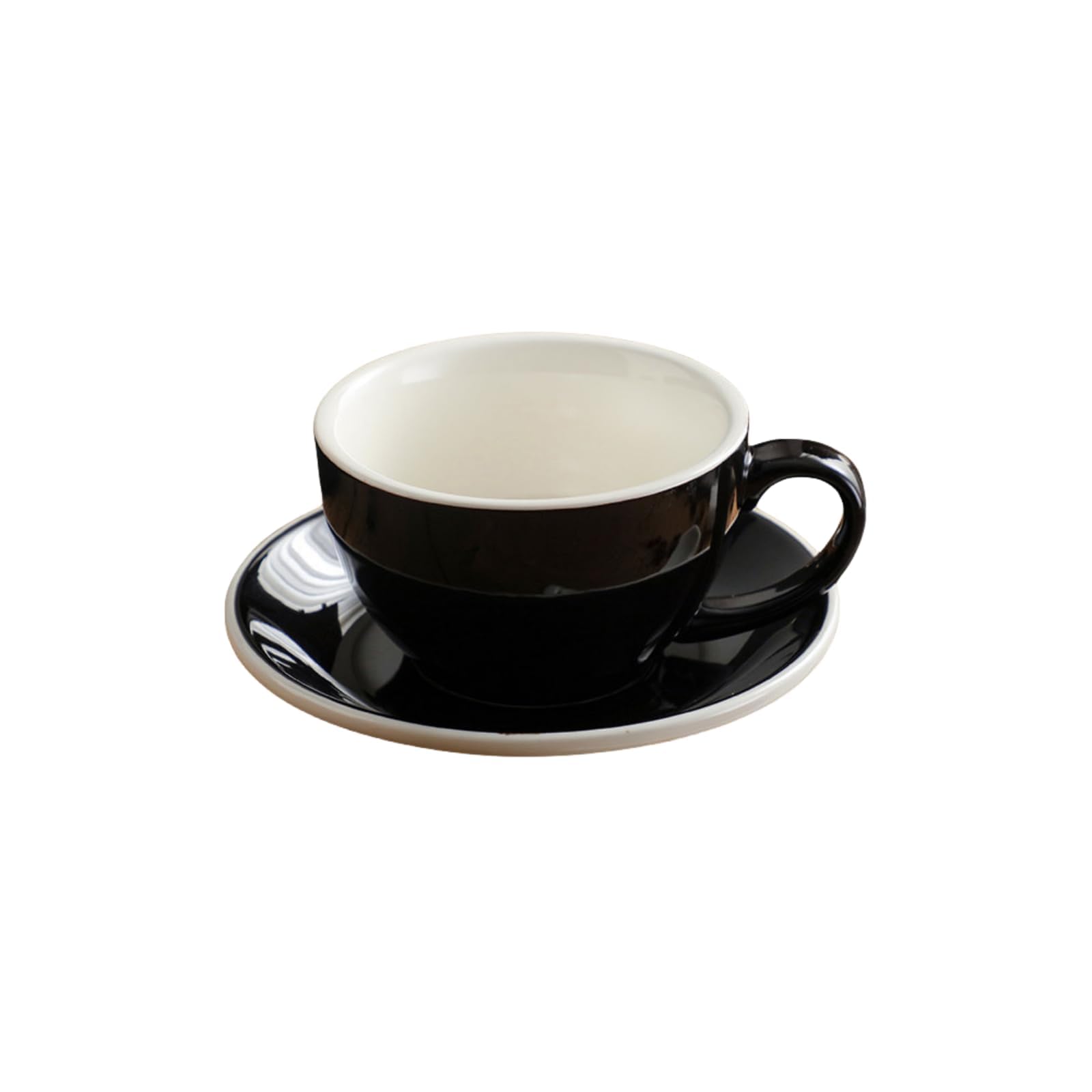 ラブラミクス エッグ ブラック ラテカップ 300ml コーヒーカップ 陶器 ラテボウル カフェラテ ラテアート カップアンドソーサー カラフル (ブラック)