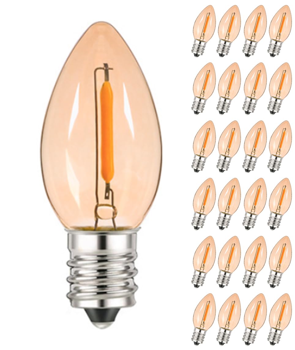 25個入 LED シャンデリヤ白熱電球 C7 0.5W 繊維白熱電球 E12口金 2200K白熱電球色 10w好いかげんに 72LM 小型白熱電球 調光器非相応う 北欧佇まい (赤銅色, 0.5W) ライト・照明器具-LED電球-電球