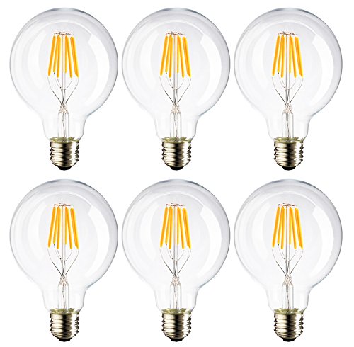 G80 LED 繊維白熱電球 6W 600LM E26口金 2700K-3000K暖色ウォーム白いこと 100-130V AC 60W高温発光照明ランプ好いかげんに (6W, 6個入)… 電球-インテリア・寝具・収納-ライト・照明器具