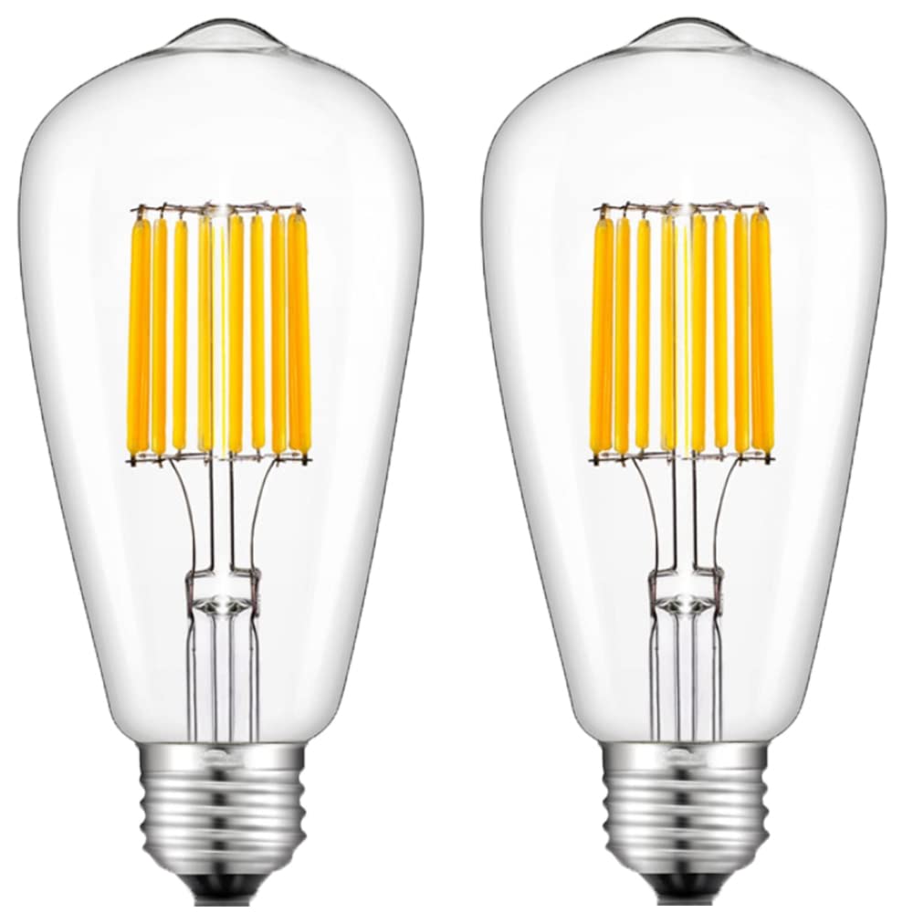 2個入 LED ィラメント電球 ST64 10W (100W形相当）E26口金 2700K電球色 レトロエジソン クリアガラス 一般電球・全方向タイプ 調光器非対応 (透明)