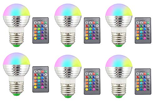 6個入 LED電球 16色 マルチカラー E26/27 3W 色変更RGB リモコン付き (6個入)