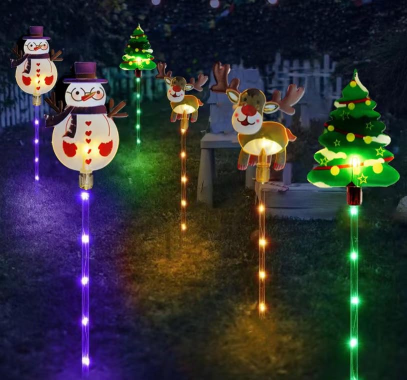 6組のLED屋外太陽光接地クリスマス装飾灯、 防水ソーラー庭のクリスマスツリー雪だるまトナカイランプには、8種類のカラーライトモードを選択可能。