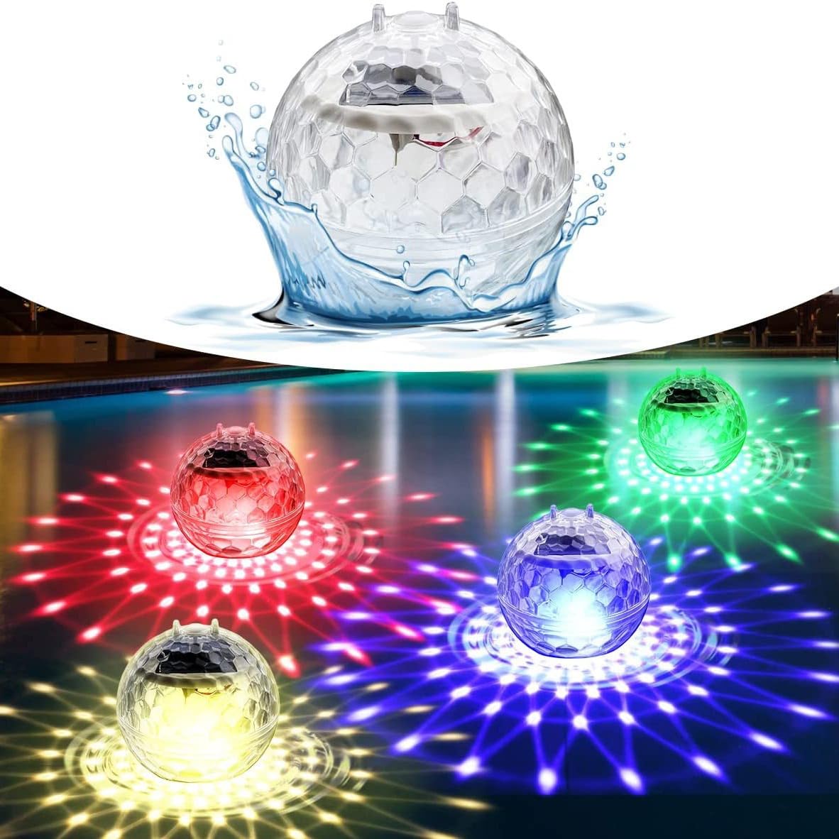LEDプールライト ソーラー充電 夜間自動点灯 水に浮かぶ 7 色変化 IP65防水 吊り下げ可能 イルミネーション 噴水 プール 水槽 お庭 お池 お風呂 バスルーム 1個セット