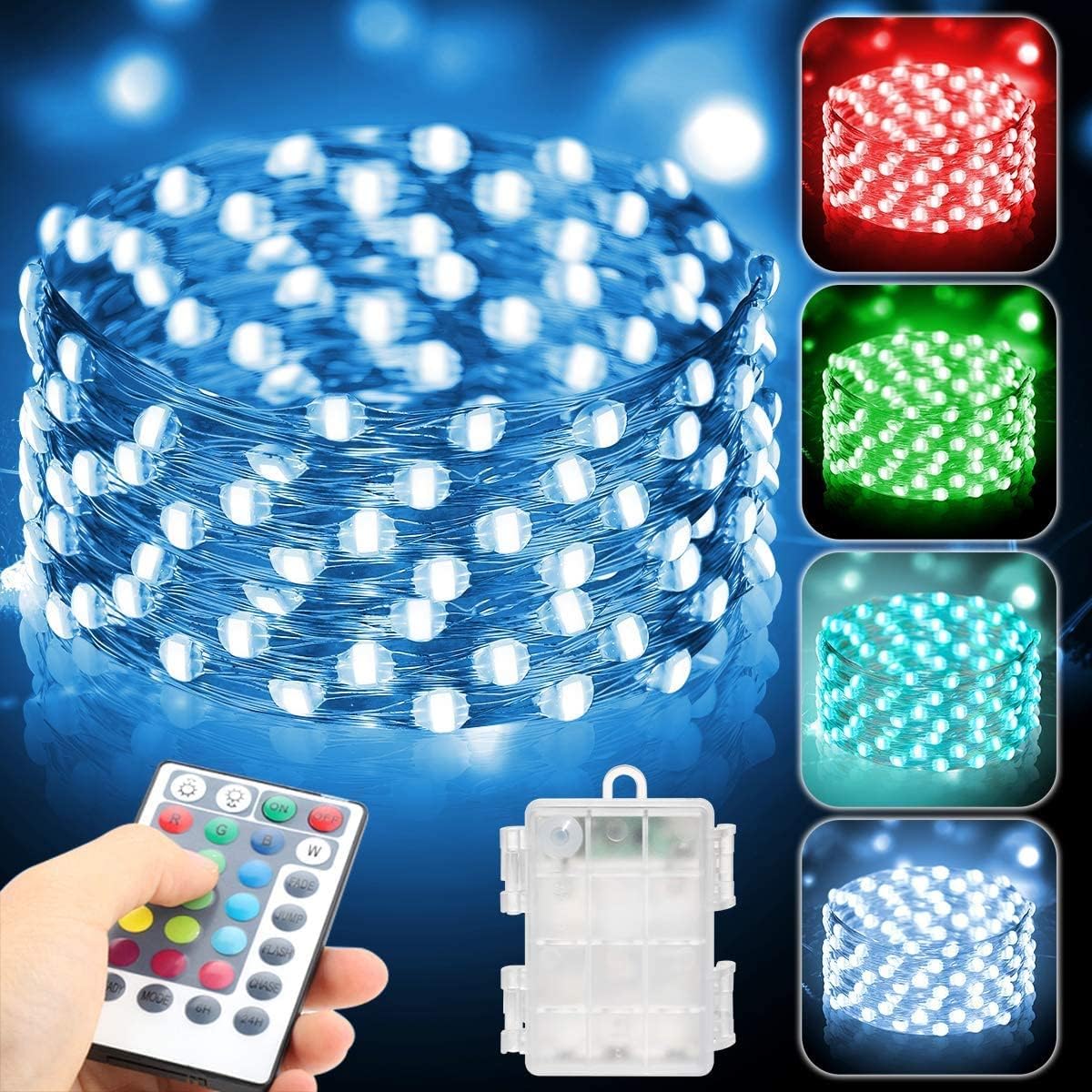 LED50個 マルチカラー フェアリーストリングライト 電池式 防水 16色変化 キラキラホタルライト リモコン付き 寝室/パーティー/ハロウィン/クリスマス装飾用
