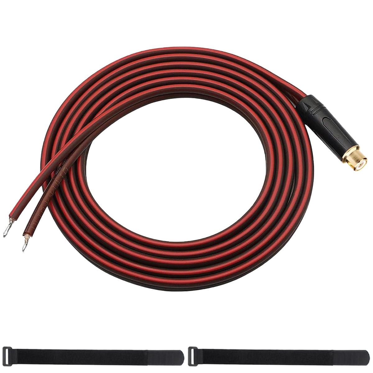 2本 RCA - 裸線スピーカーケーブル 1フィート 16AWG プラス赤線マーキング 純銅シェル 金メッキプラグ 耐腐食性 ケーブルタイ付き 直接接続スピーカーとDIYプラグ用