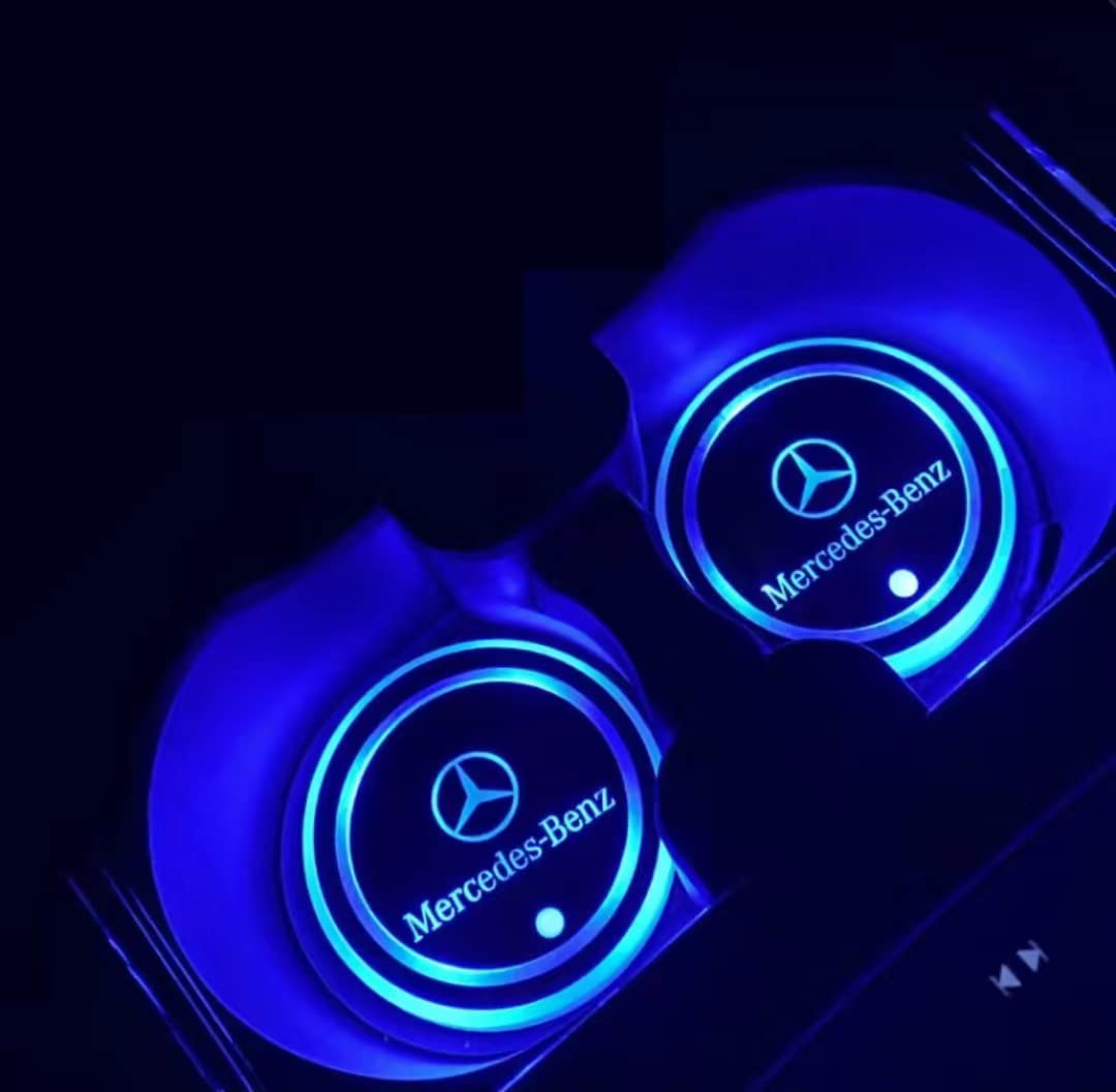 LEDコースター ベンツ カップホルダー LEDライトマットパッド eクラス aクラス sクラス vクラス cクラス Eクラス glc CLS GLA GLK SL GL CLA W219 W209 W230 w203 W211 W204 光る LEDコースター 明るさセンサー 自動点灯消灯 イルミネーション 車載 車用 丸型 2個セッ