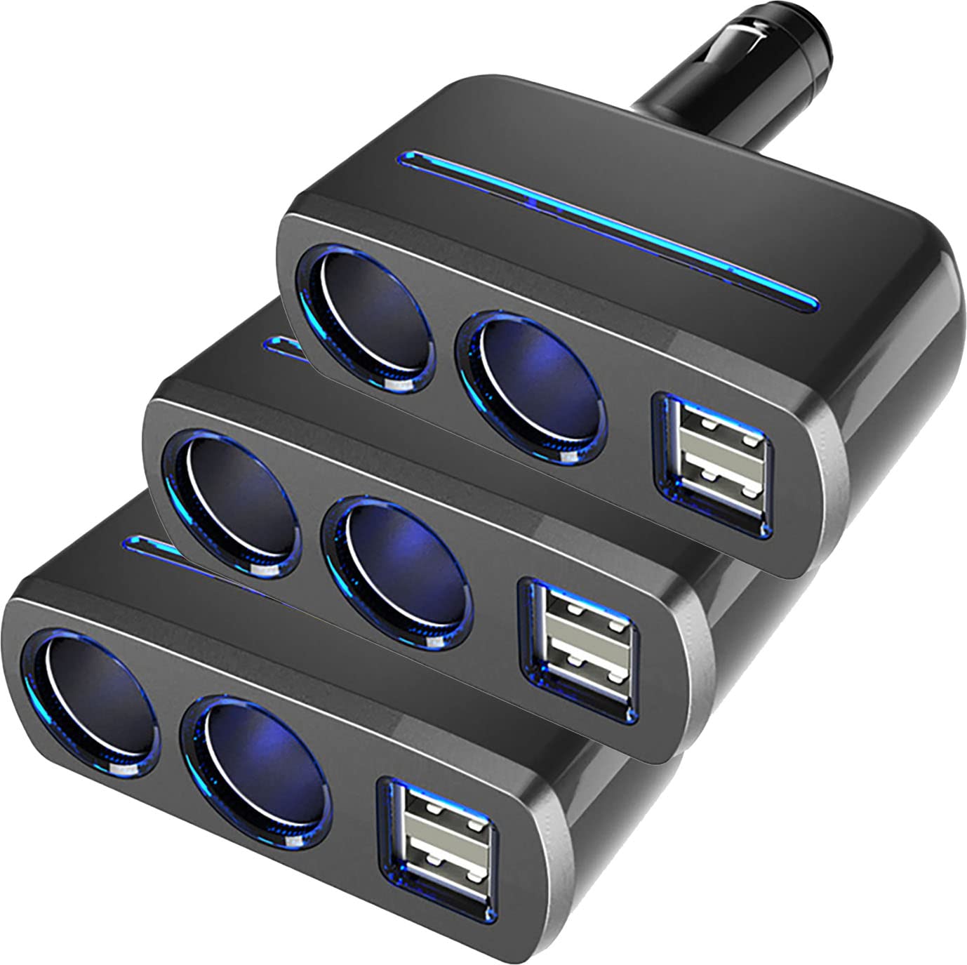 シガーソケット 2連 USB ポート2口 12V 24V 車用 分配器 スマホ充電 電子機器電源 複数台 同時 充電可能 シガーライター ヒューズ付 (4台セット)|明金万代