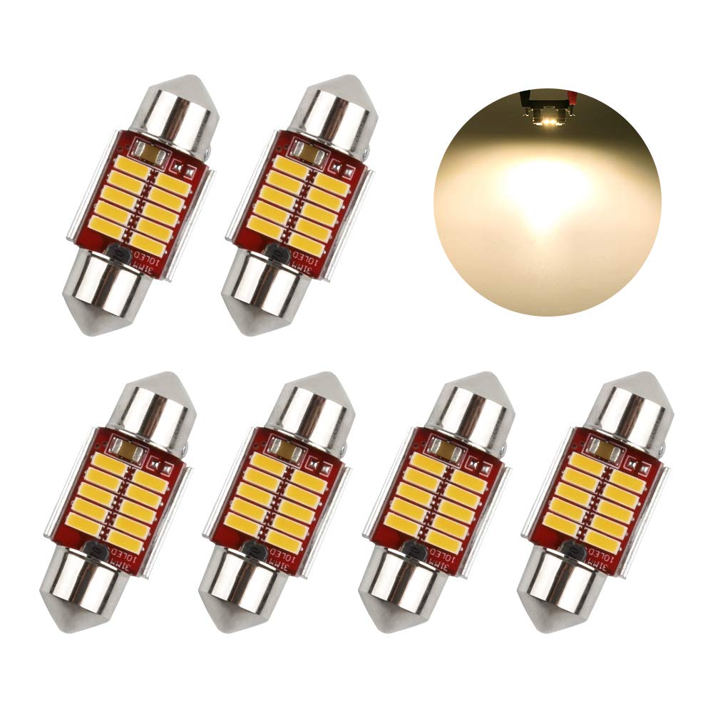 LED ルームランプ T10 31 電球色 暖色 キャンセラー内蔵 T10 31mm トランク ルーム バルブ マップランプ 室内灯 車内灯 ラゲッジランプ ナンバー灯 汎用 LEDバルブ 12V 車用 無極性 両口金 LEDライト 6個入