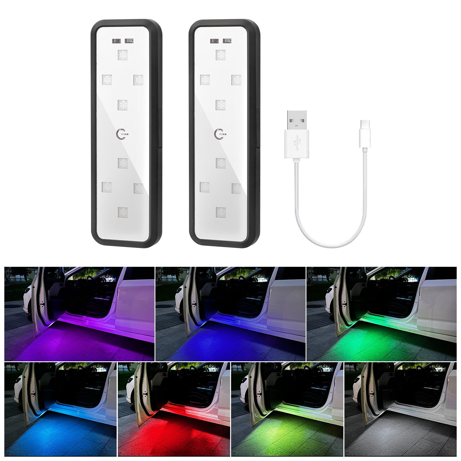 車 ドア ライト ドア警告灯 カーテシランプ LED ウェルカムライト マグネット 赤外線センサー 配線不要 USB-C充電 ドアライト 自動感応 注意喚起 車 衝突防止 ドア開閉 夜間照明 非常信号灯 安全灯 点滅ライト 7色変化 2個入り