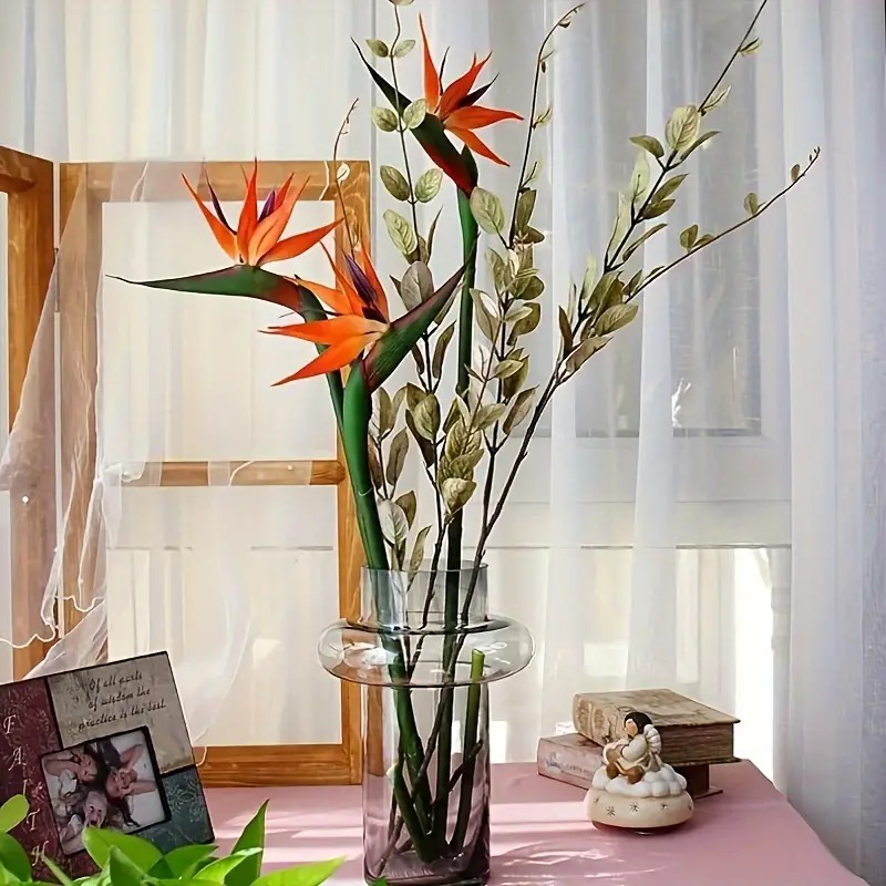 【セット販売】木製ベースとリアルな造花アレンジメント（ストレリチア等） セット販売】木製ベースとリアルな造花アレンジメント