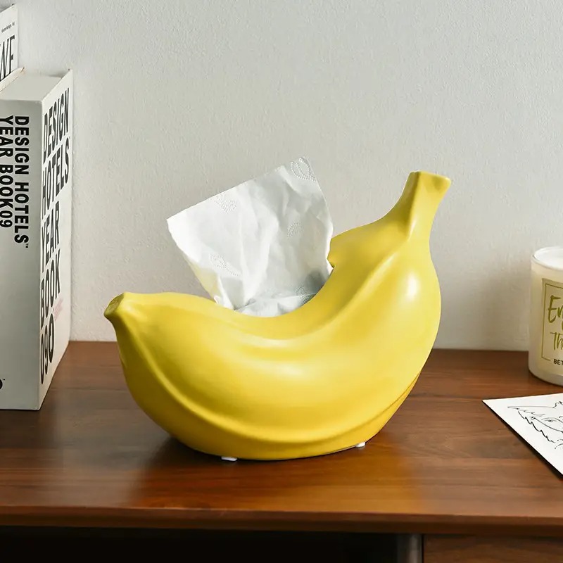 ユーモアティッシュボックス ティッシュ入れもの バナナの木 黄色 フルーツ 陶芸 諧謔 愛くるしげ 着飾る 御前上等感 差し上げ物 室内装飾 4-7