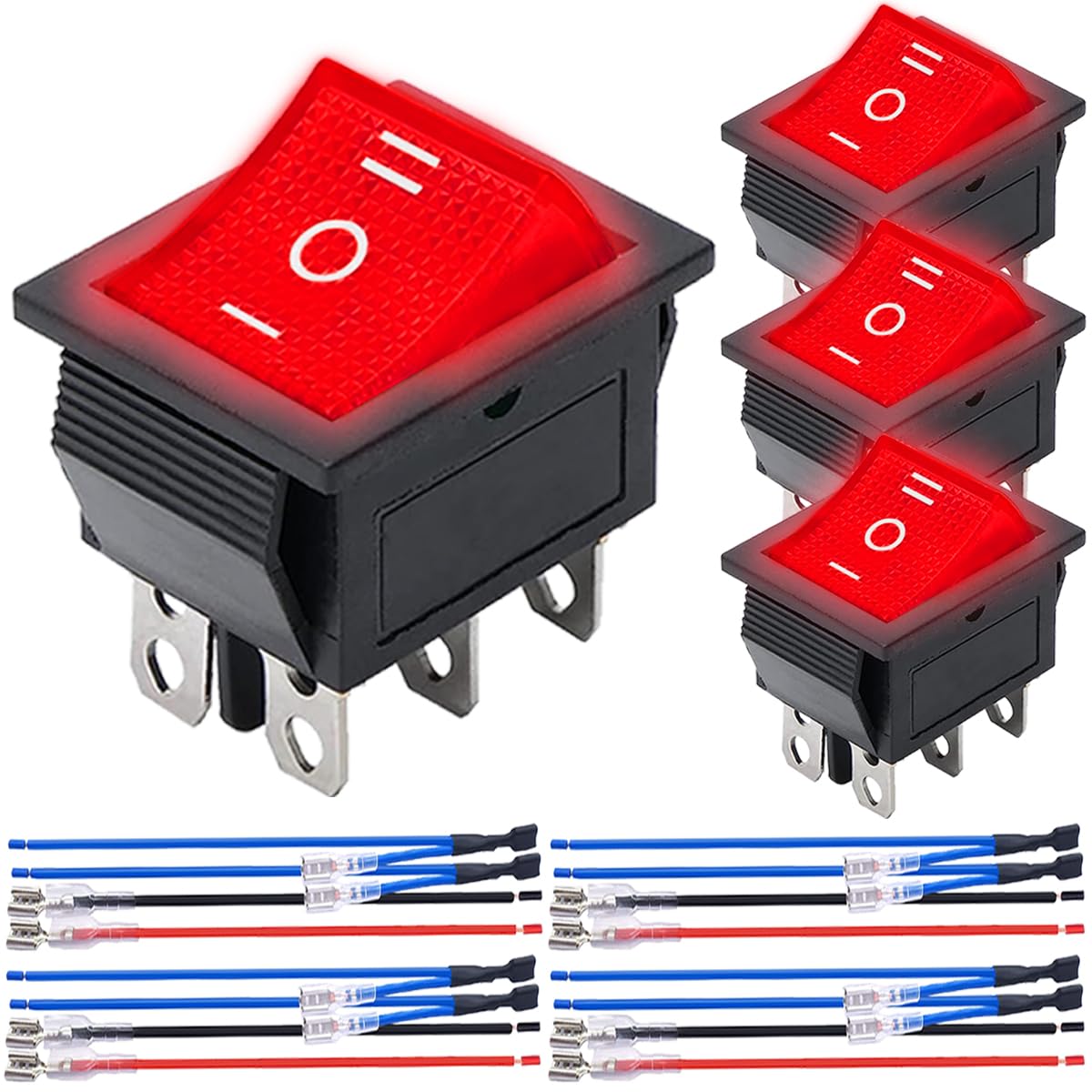 4個 ロッカー スイッチ 6 ピン 3 ポジション ON/OFF/ON DC 12 v AC 10A/125 v 6A/250 v DPDT 赤 LED 光照明ボート KCD4 ロッカー スイッチ トグル KCD2-203N ジャンパー ターミナル線車ボート トラック用