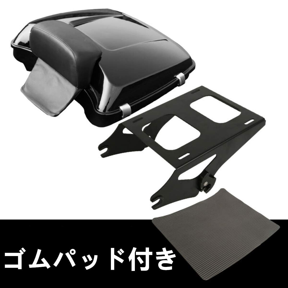 5.5インチ レザー ツアーパック レスト ロック 付き ツーアップマウントラック セット ハーレー ツーリング 2014-2022 対応 (ブラック, マウントラックセット)