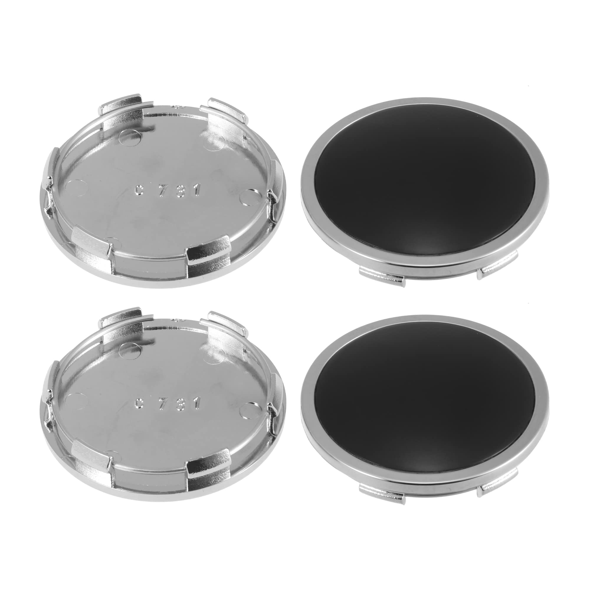 T ホイールタイヤセンターハブキャップカバー 自動車用 ABSプラスチック ステンレス鋼 6クリップ 外径65 mm 4個 ブラック
