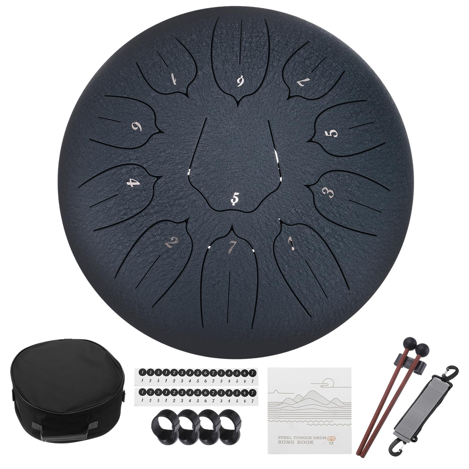 スチールタングドラム 12"11音符のスチールハンドドラム バッグ ドラムマレット 楽譜付き ヨガ 瞑想 キャンプ用の心配のないドラム（ネイビーブルー）｜明金万代