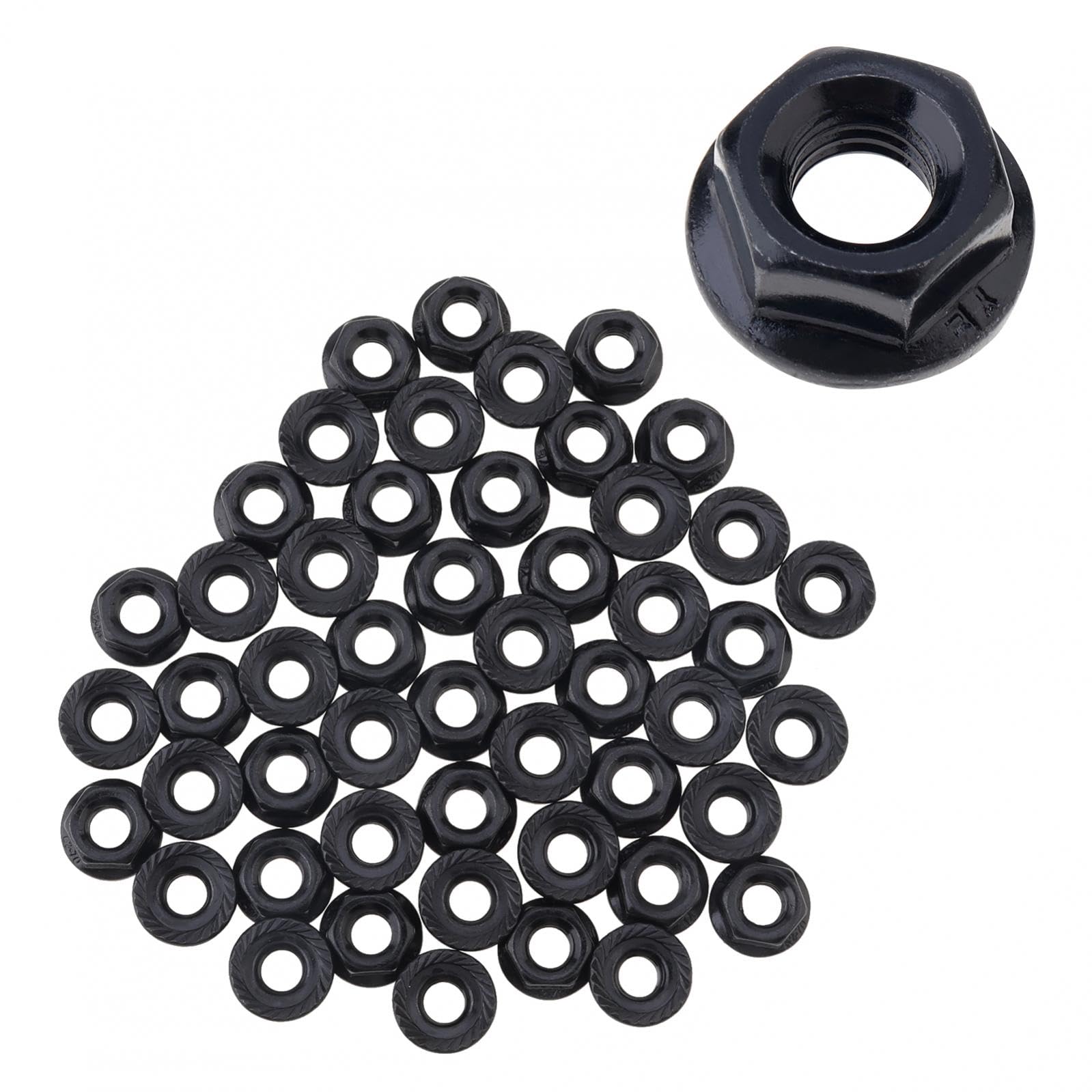 フランジナット M6 x 1.00mm 50個入り 高強度 錆びにくい 黒亜鉛メッキ 六角フランジナット 取り付け簡単 DIY・工業用・車両整備に最適