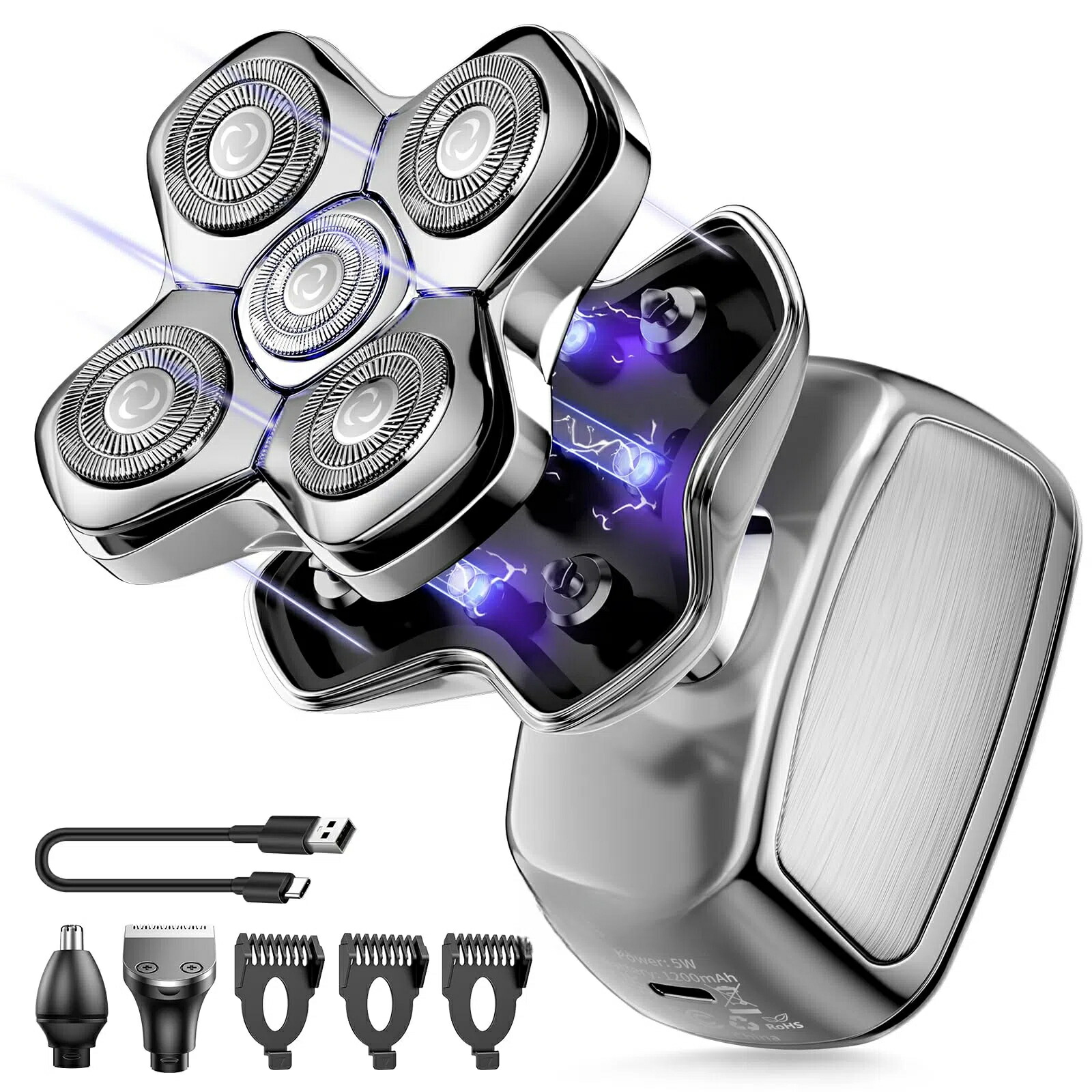 スキンヘッド用シェーバー バリカン 坊主用 メンズ 髭剃り 電動 ヘッド 頭髪用 IPX6防水 電気シェーバー 男性用 ヘア 顔/頭剃り 散髪 鼻毛カッター Type-C充電式 コンパクト ハンディ式 小型 水洗い可 マグネット式 回転式 お風呂剃り 乾湿両用 LEDディスプレイ 浴室 旅行