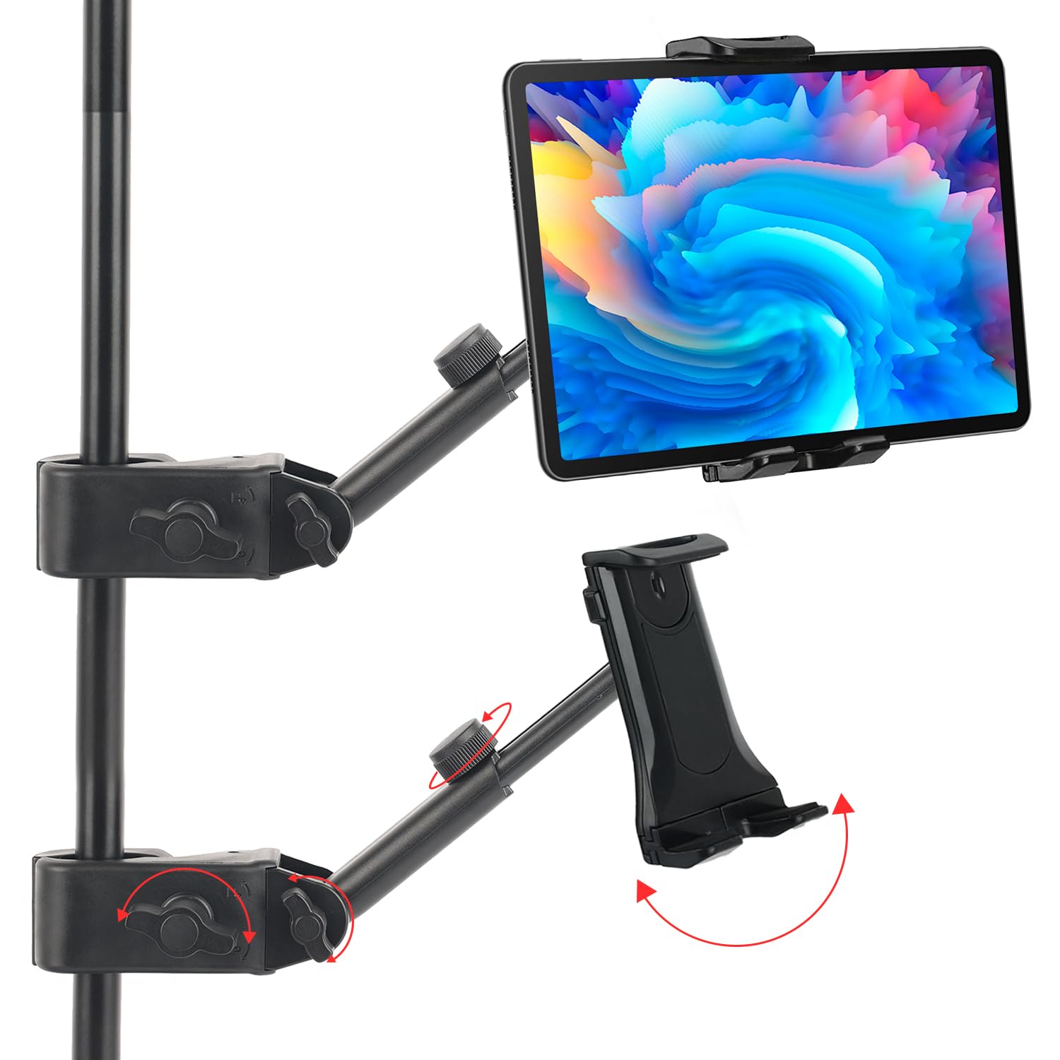 タブレットスマホスタンド マイク iPadスタンド マイク音楽スタンド pcスタンド タブレット アーム 4.7～15.6インチ 360回転 横/縱/仰向け 揺れない 折り畳み固定アーム