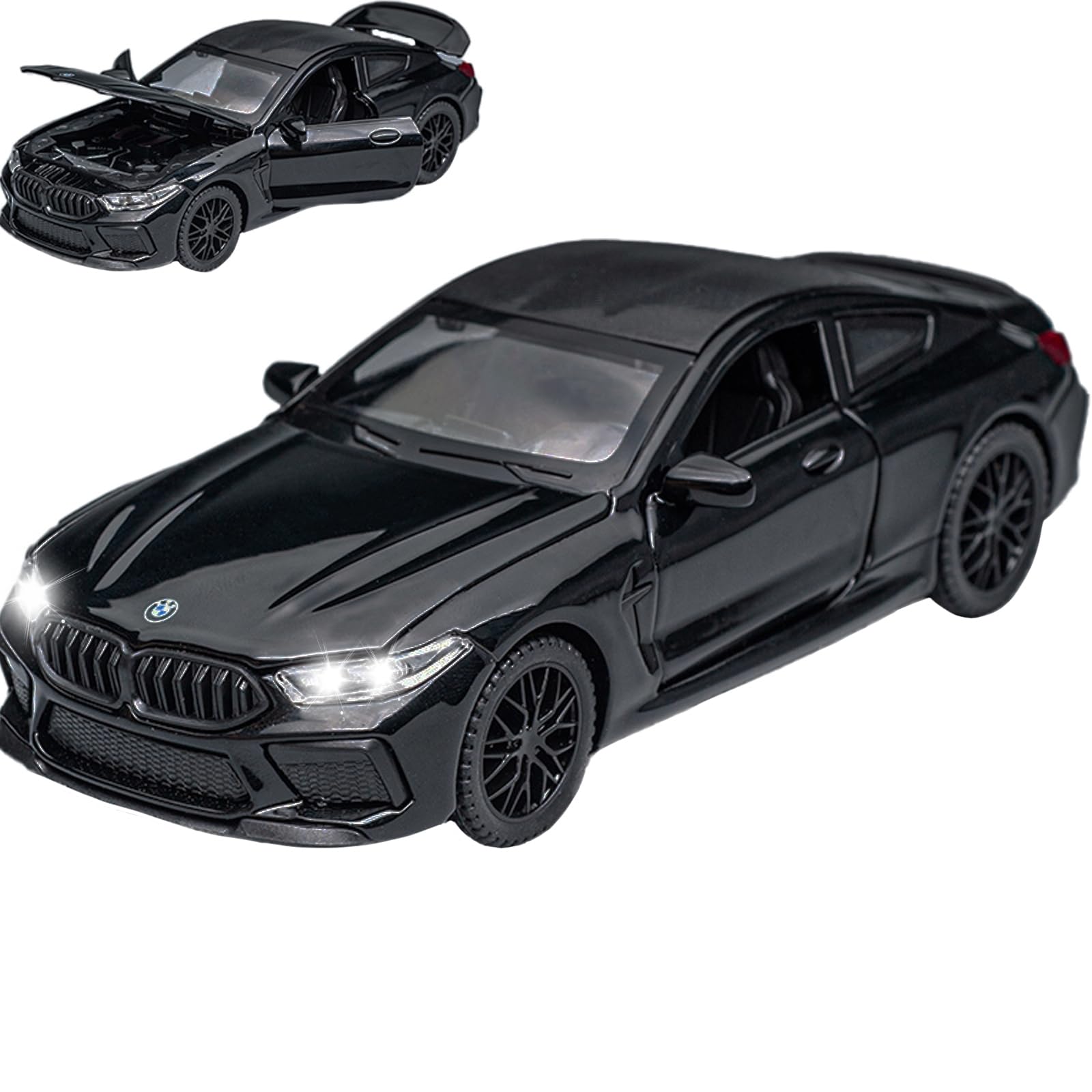 おもちゃ車 BMW M8モデル車対応 1/32 メタル収集車 光と音のプルバック付き 男の子 子供 対象年齢3歳以上 フェスティバルギフト (ブラック)