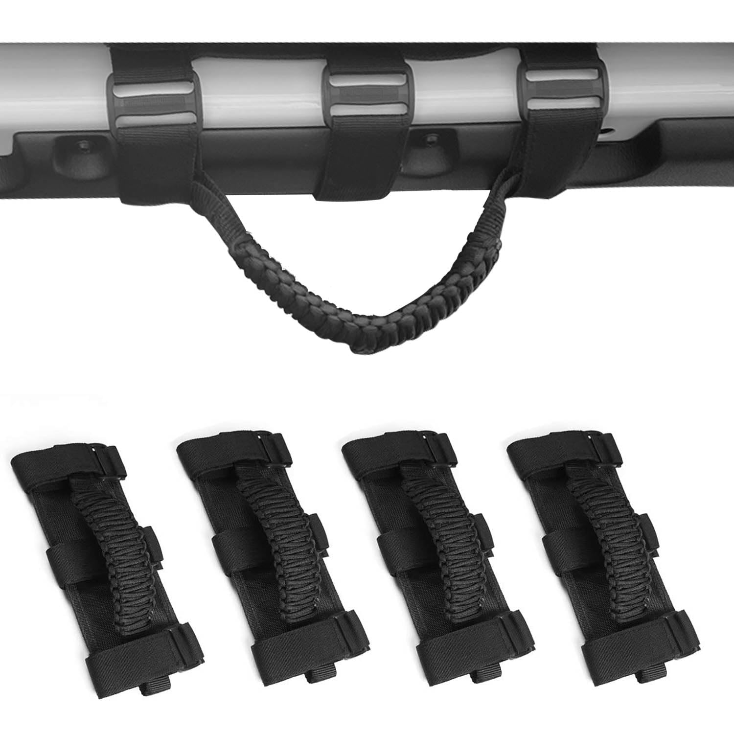 ロールバー グラブハンドル ストラップハンドル ジープラングラーYJ TJ JK JL &amp; グラディエーターJT 1985-2020対応 ブラックグリップハンドル 4個｜明金万代