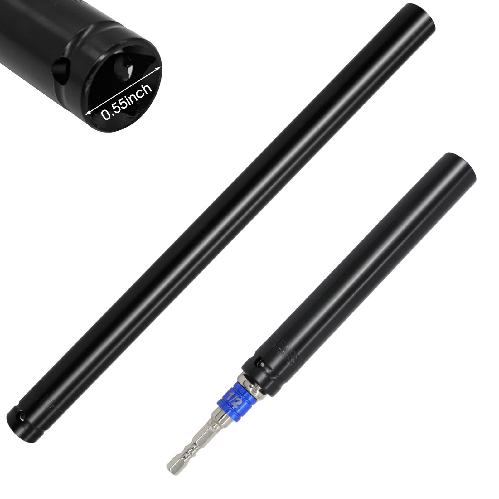 2個 9/16インチ(14mm) パワーナットドライバー 長さ6インチと12インチ ナットランナー中空ソケット 1/4インチ六角シャンク付き、長いボルトとダクトワークに適合