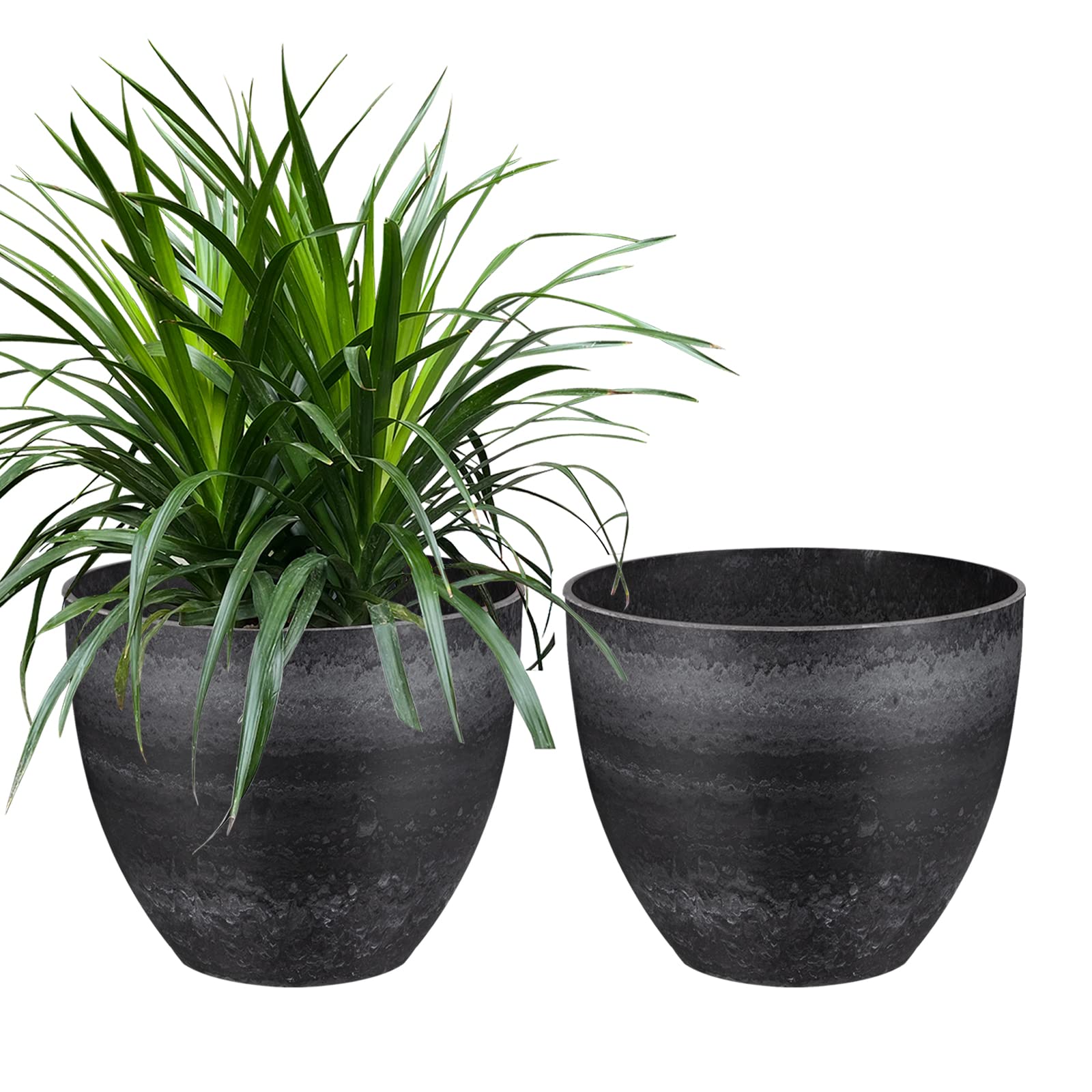 10.5インチ 植木鉢 屋内 中型 ポーチ 屋外プランター 排水穴付き 植物 花 トマト 野菜植え用 2個 モダン 樹脂 厚めポット