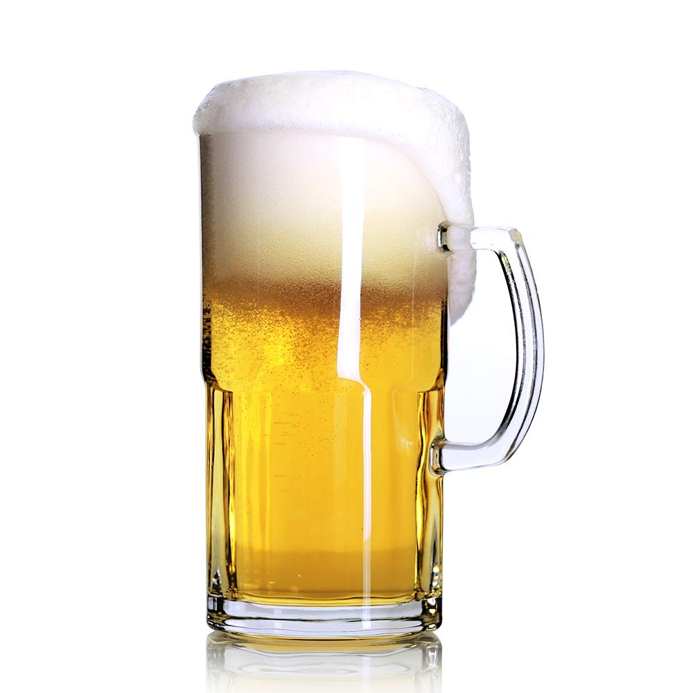 スタイル 特大 ビールマグ 34オンス ハンドル付き大型ガラスマグ 1リットル ドイツビールジョッキ スーパーマグ (34オンス)