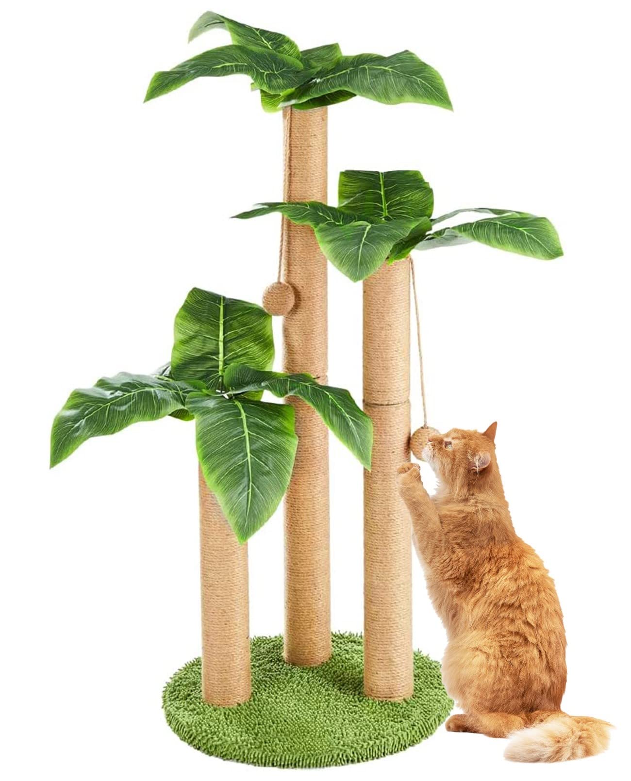 高さ35インチ 猫の爪とぎ 成猫用 ココナッツツリー サイザルロープクロースクラッチャー ダングリングボール 子猫 スクラッチポスト キティアクティビティセンター 屋内 屋外 猫 子猫｜明金万代