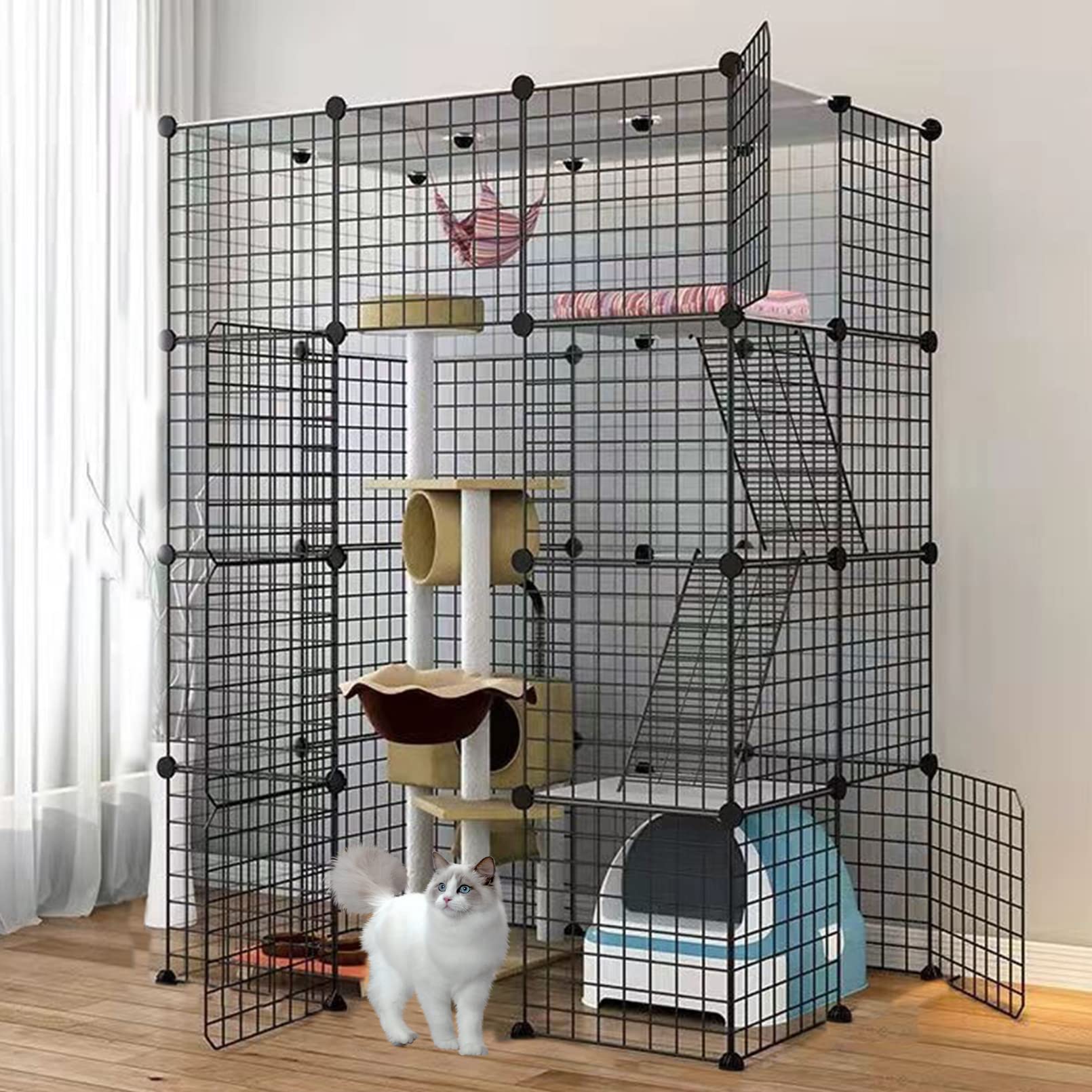 大型猫伏せ籠 取りはらい能力のある 屋内 DIY 愛玩動物クレート もの言う花倶楽部 4段金属元素導線犬掘っ建て小屋 室外 愛玩動物老人ホーム アニマルハウスフェンス 猫1~3匹/実験材料/家兎/小毛の荒物用