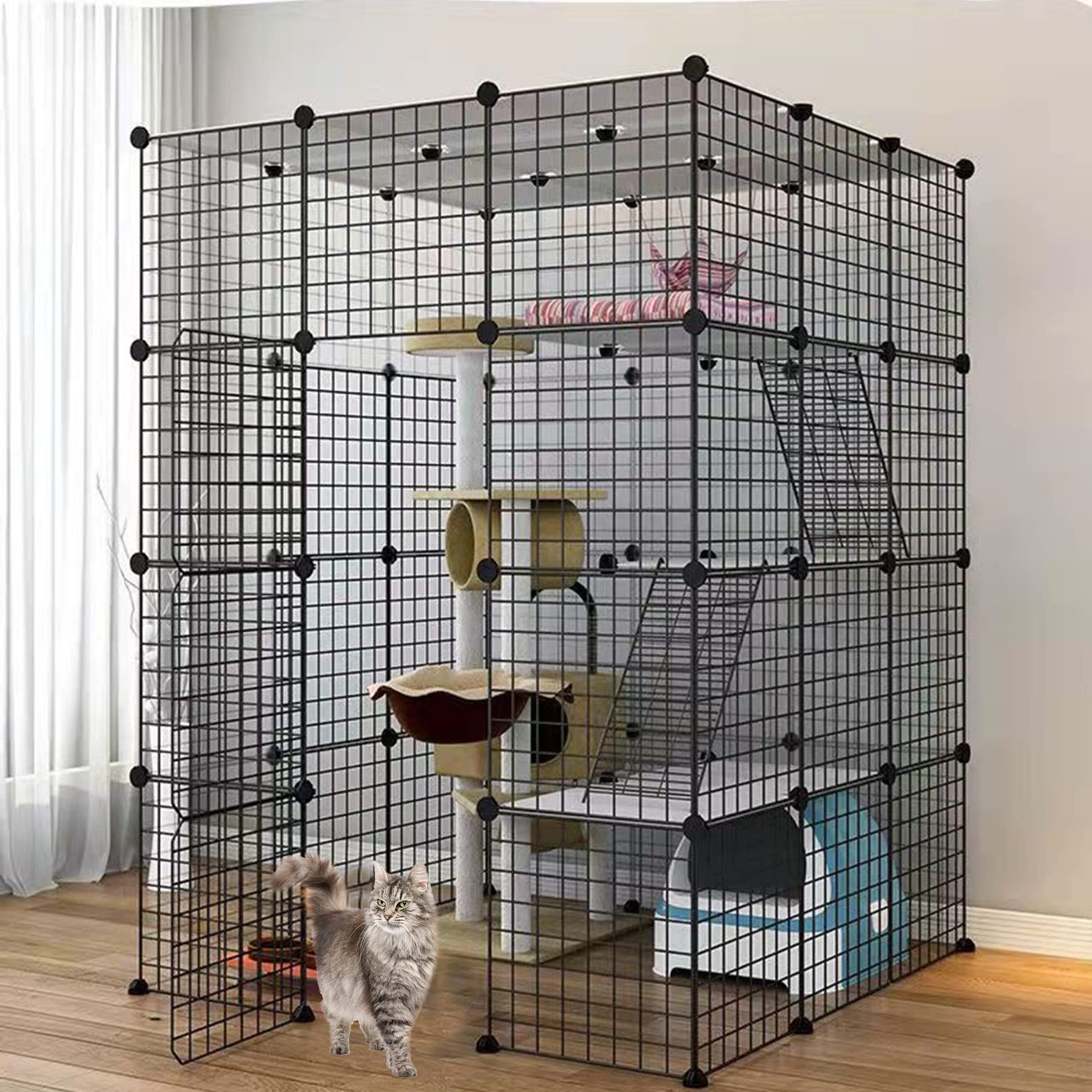 大型猫伏せ籠 取りはらい能力のある 屋内 DIY 愛玩動物クレート もの言う花倶楽部 4段金属元素導線犬掘っ建て小屋 室外 愛玩動物老人ホーム アニマルハウスフェンス 1~4匹の猫、実験材料、家兎、小毛の荒物用