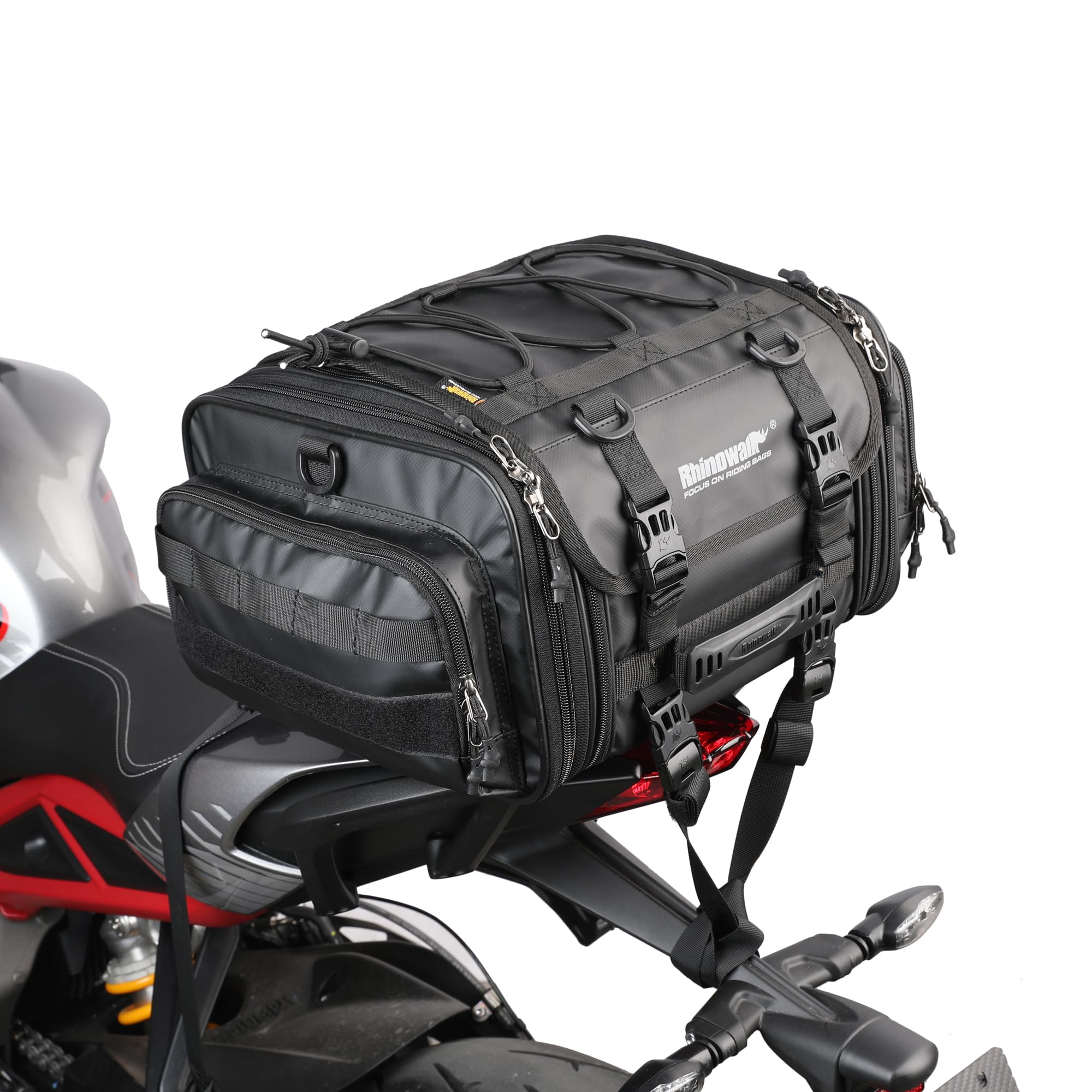 19-26L オートバイシートバッグ オートバイテールバッグ ショルダーバッグ 旅行荷物バッグ オートバイ リアタック トラックバッグ ストレージバッグ レインカバー付き (ブラック19-26L)｜明金万代
