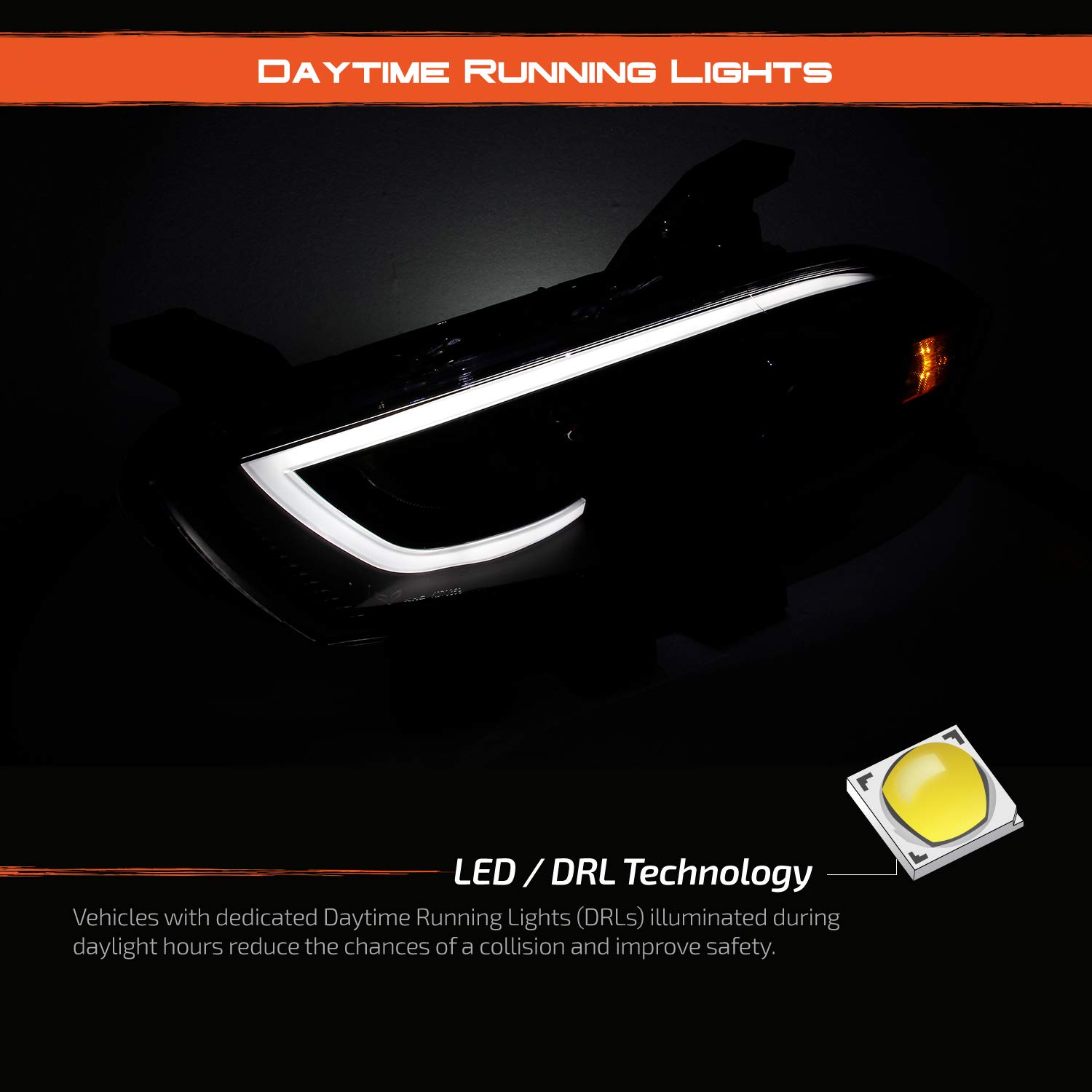 LEDともし火熱電子管DRL + プレミアムプロジェクターヘッドライトブラックペアハウジング