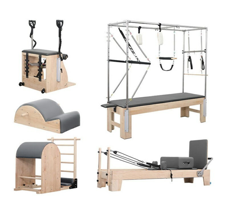 ピラティス大型物の具五点書き割り ピラティスキャデラック ラダーバレル フレックスバレル リフォーマーピラティス ピラティスチェア ピラティスコアベッド フィジカルフィットネス備品 ピラティストレーニングベッド ステンレス鋼スチール写真 ヨガトレーニングベッド