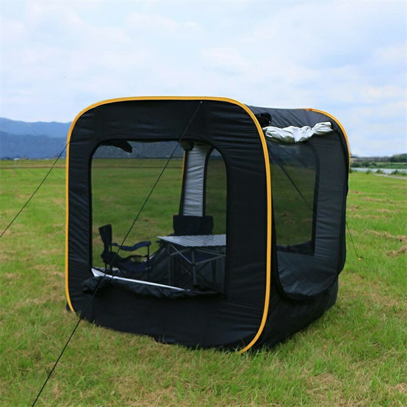 バックドア テント キャンプ用 車用テント トランクテント 震災 災害用 防水・UV機能 メッシュ窓付き 虫除け対策 リアゲート ハッチバックテント 車中泊 車と連結 屋根シート付 簡単設営 アウトドア 台風 防災グッズ black ロッドなし｜明金万代