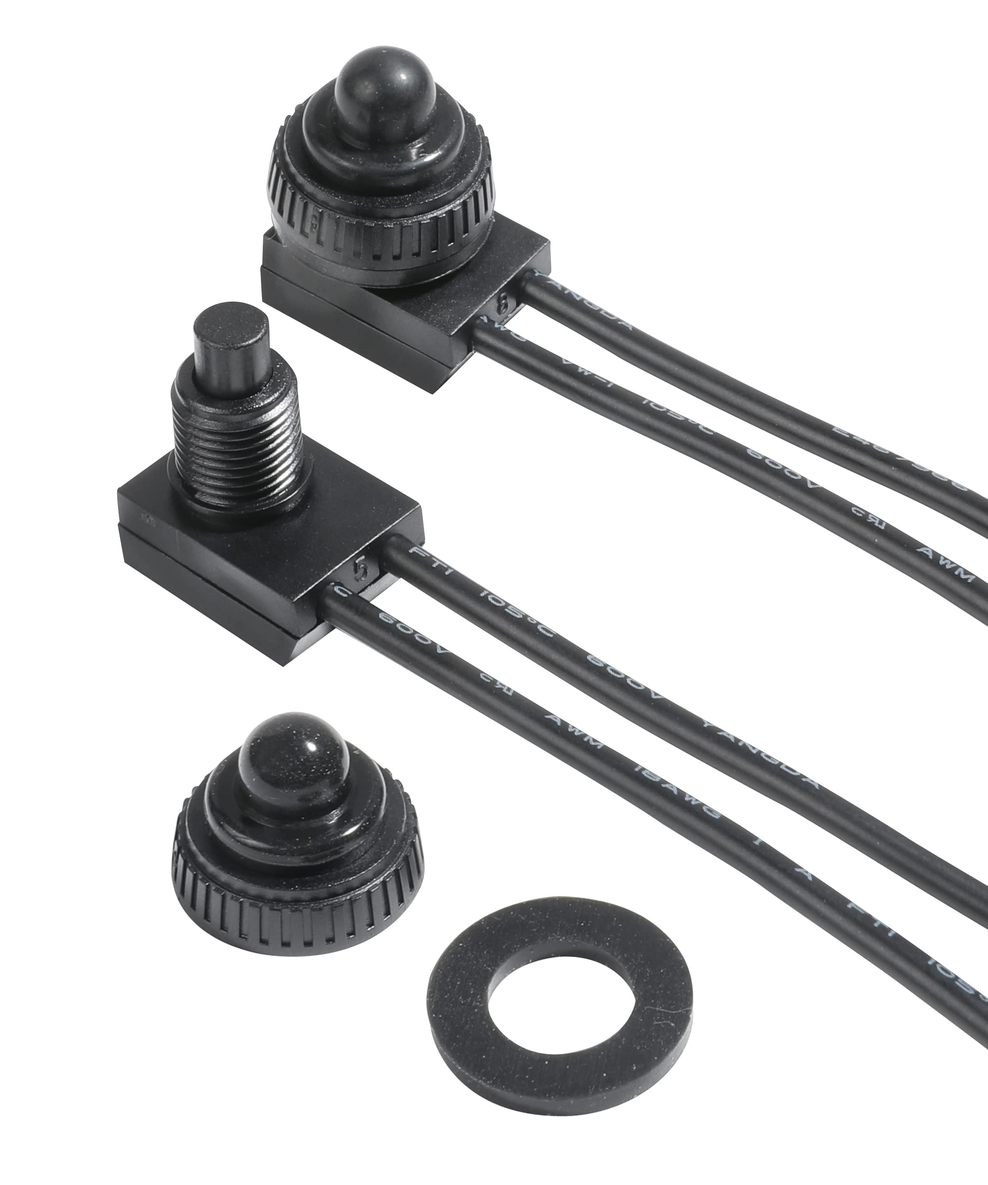 プッシュボタンスイッチ 2個 ブラック 12V 防水 プッシュボタンスイッチ 有線SPST オンオフスイッチ KP-107 オン/オフスイッチ 4インチライン 車 オートバイ RV バスルームファン用