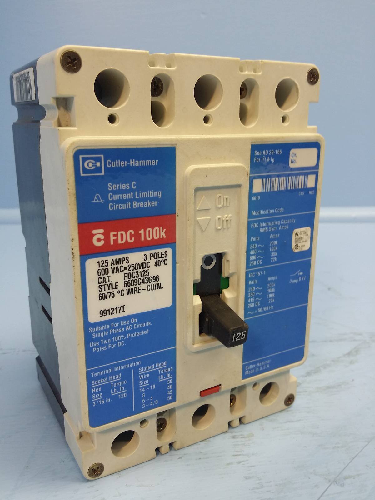 3125 125 Amp光輝Breaker 125 A 600 V Fdc Westinghouse fdc-3125
