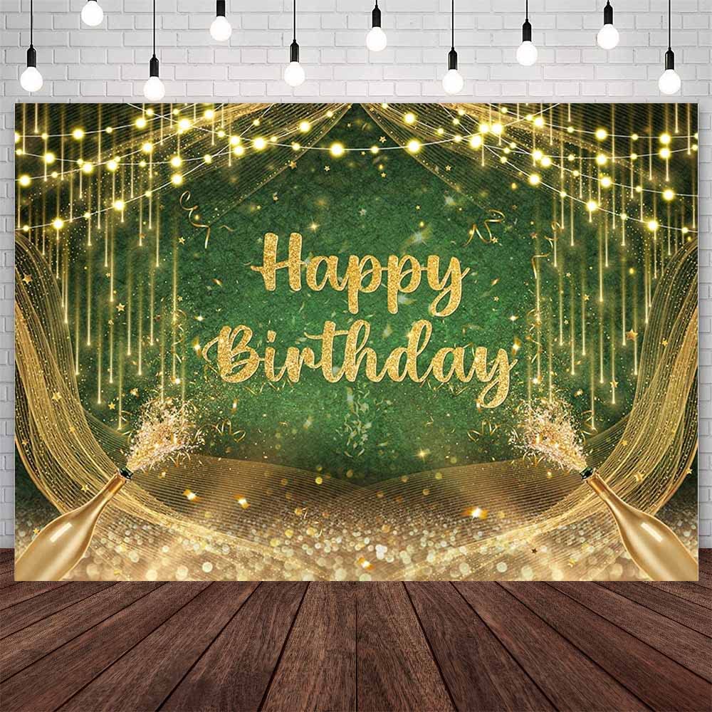 10x7フィート グリーンゴールド 誕生日 背景幕 ハッピーバースデー 写真背景 ゴールドグリッター 誕生日 プロム パーティー デコレーション バナー フォトスタジオ小道具、GX4460｜明金万代 13,565円