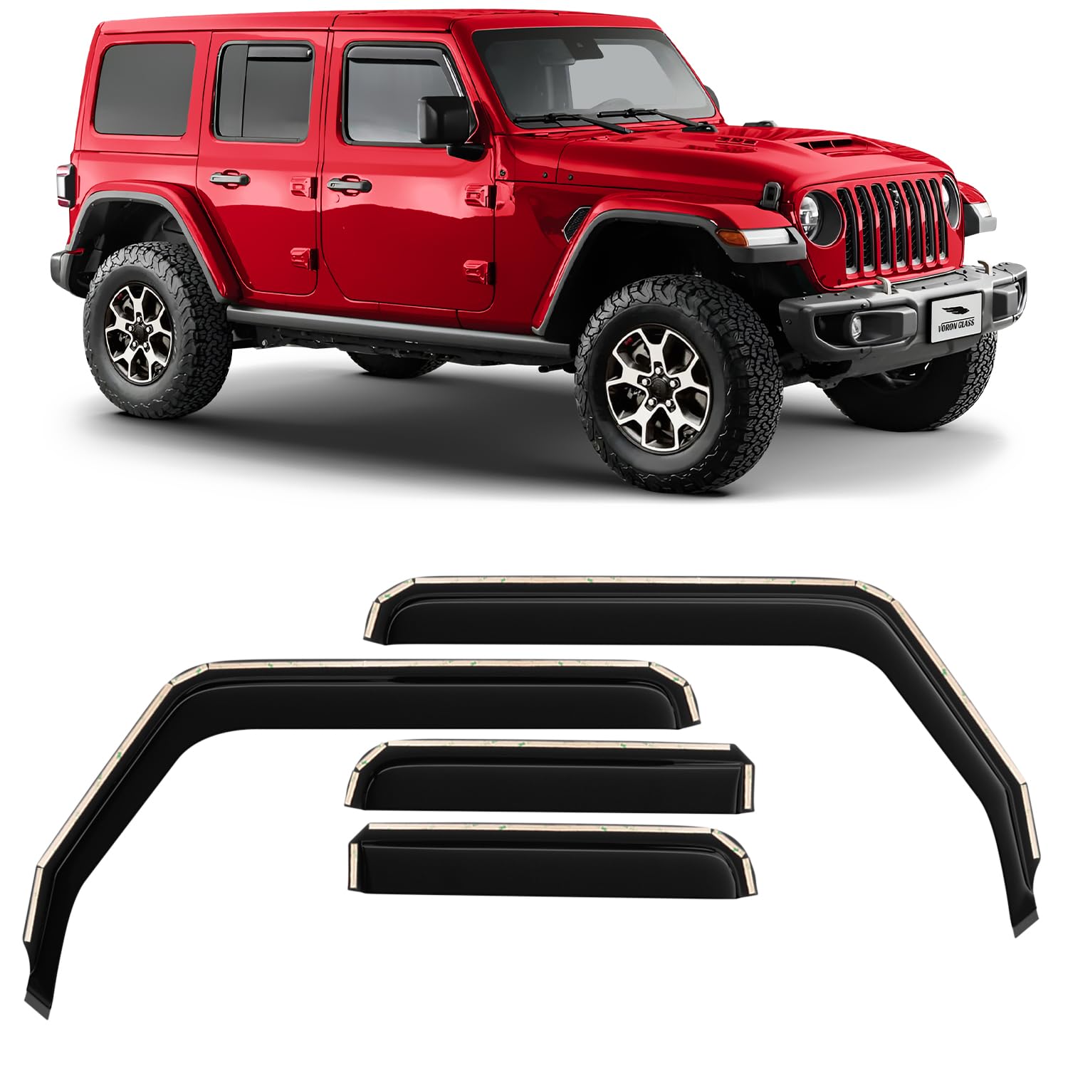 ガラスインチャンネル 超耐久性レインガード ジープラングラーJL 2018-2025/Jeep Gladiator 2020-2025、ウィンドウディフレクター、ベントウィンドウバイザー、4天下太平 - 220102