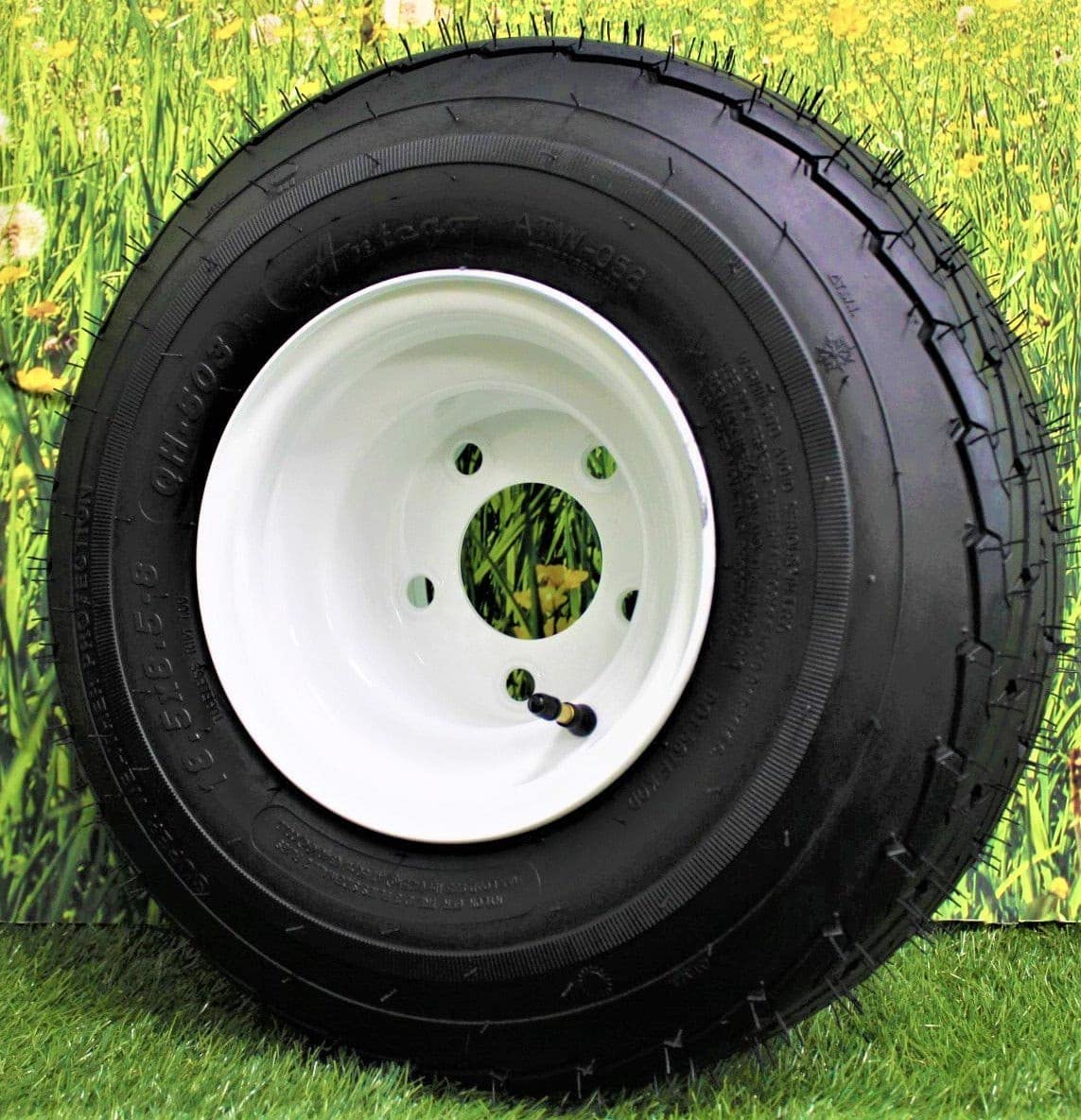 5穴 8インチ x 7インチ ホワイト トレーラーホイール&amp;タイヤアセンブリ 215/60-8 (18.5x8.50-8) 6プライ - 負荷範囲 \'C\' - 1セット｜明金万代