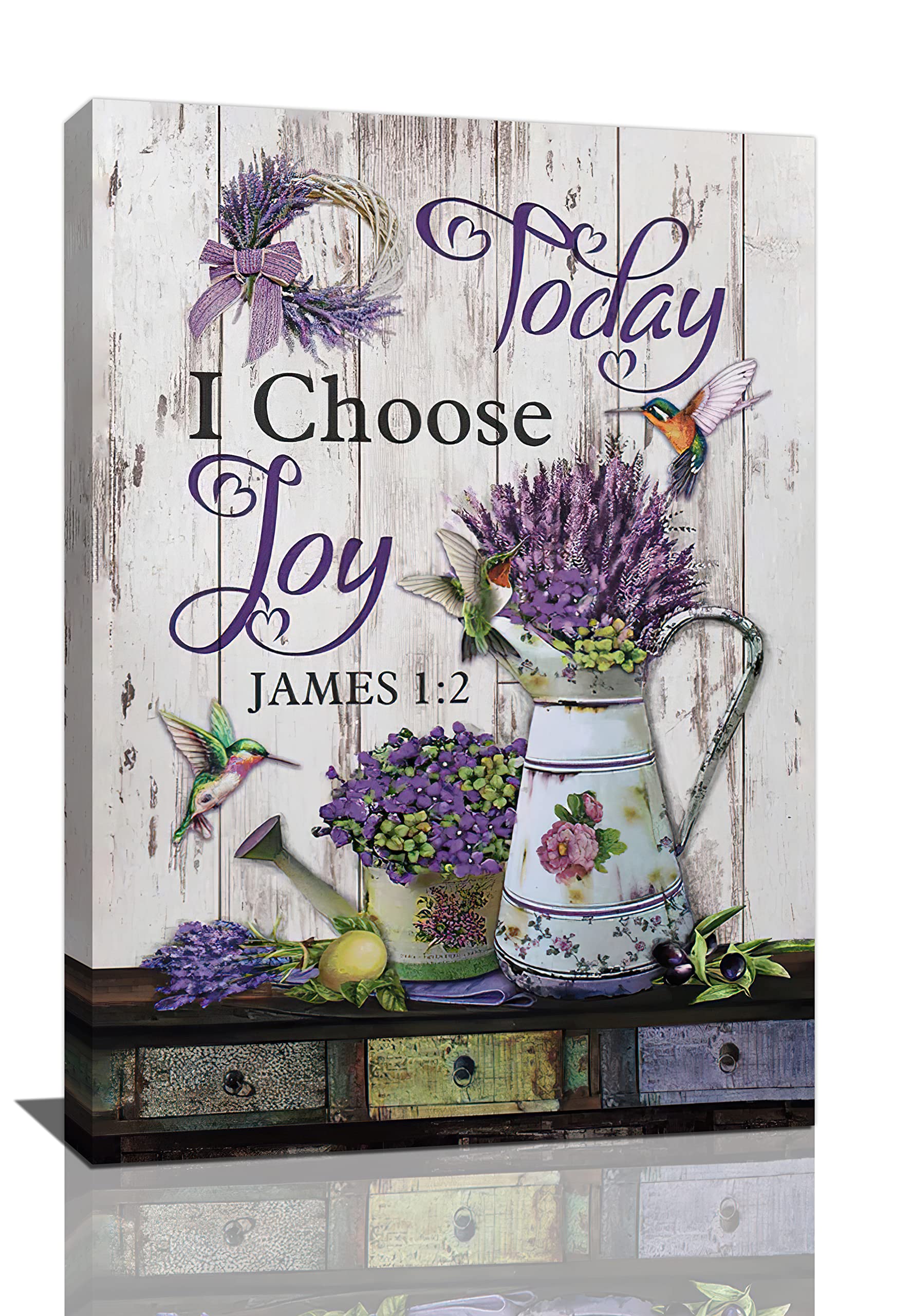 パープルラベンダー ウォール工芸 農場住み家 Today I Choose Joy Pictures 帆布 壁かざり付ける カントリーお花 ハチドリ ペインティング 刷り上げる ひな型入り口・入口工芸細工物 リビング御部屋 寝台御部屋 2階建てバス御部屋 16inx24in