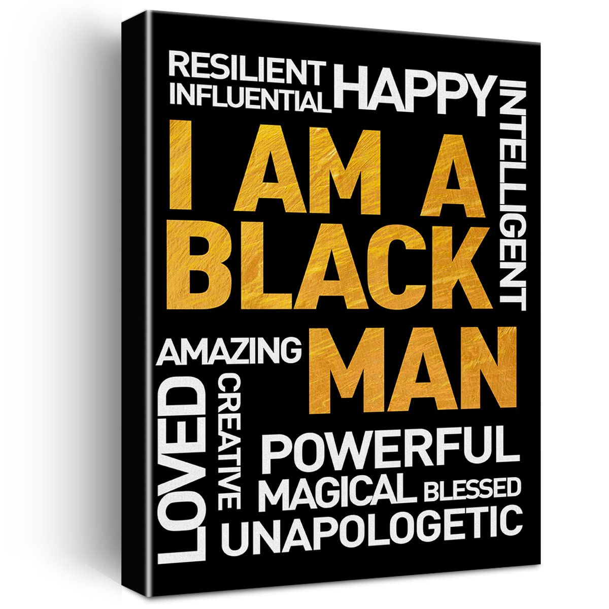 ポジティブ ブラック マン ウォールアート キャンバスプリント インスピレーショナル I am a Black Man ポスター フレーム入りアートワーク モチベーションアップ ブラック 父の絵画 ホームウォール&amp;卓上装飾｜明金万代
