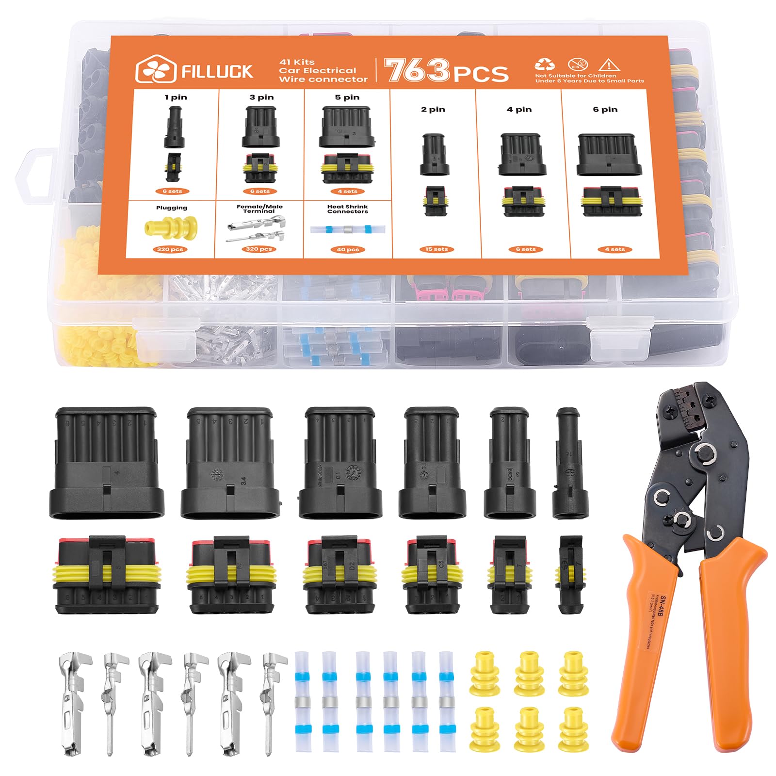 763PCS 四輪車用電話線繋ぎ 1/2/3/4 /5/6いの一番 41一揃いの道具 ウェザーパックコネクタキット 雨合羽ラチェット圧着手道具付き添い人