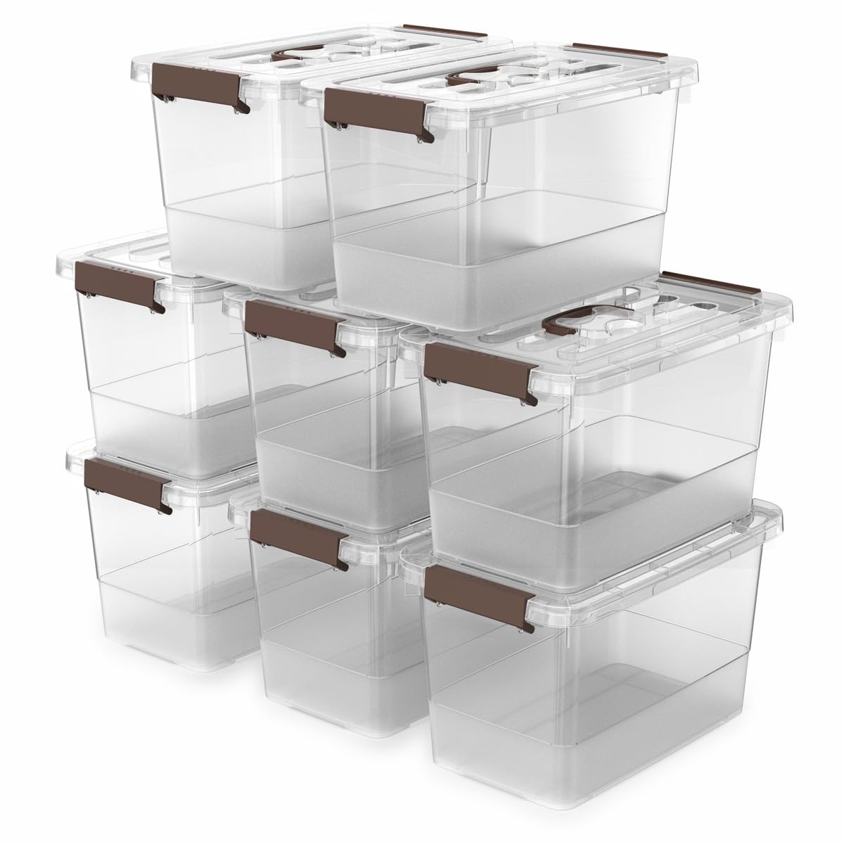 プラスチック製収納ラッチビン 蓋付き 8個パック 6クォート 積み重ね可能 整理用収納ボックス｜明金万代