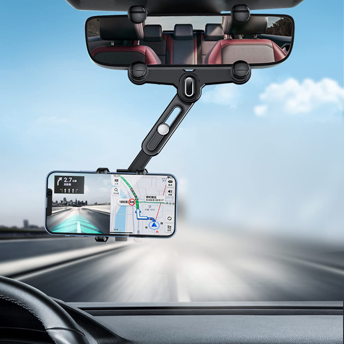 360°回転&格納式車載電話ホルダー 多機能調節可能マウント ユニバーサルバックミラー電話ホルダー すべての携帯電話用 (4つのクランプ)|明金万代