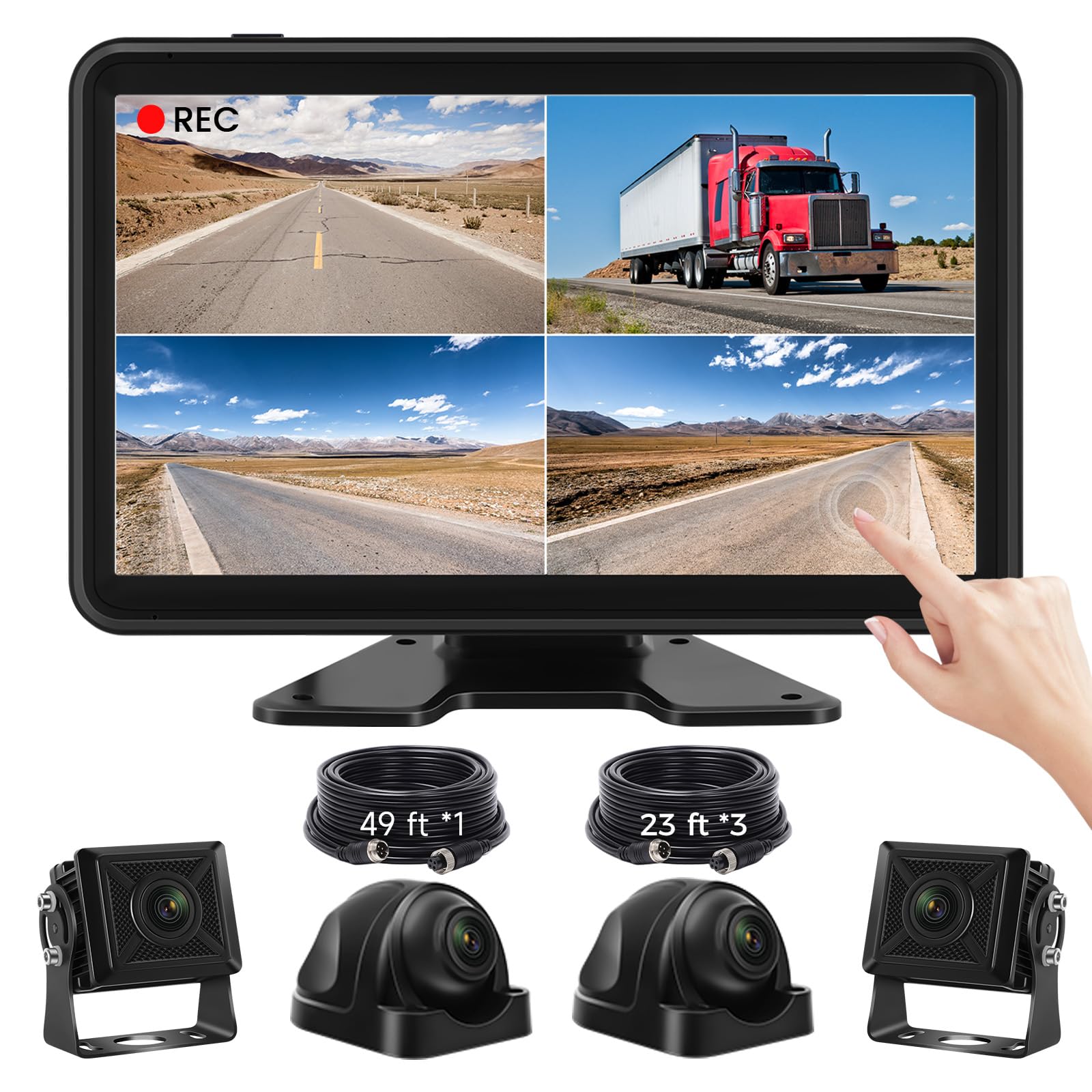 10.1インチタッチモニター、3 hd 1080 pカメラ、4分割画面、ナイトビジョン、トラック/ rv /トレーラー/バス/トラクター/農業用のip68防水バックアップカメラを備えたlosuudy有線バックアップカメラシステム|明金万代