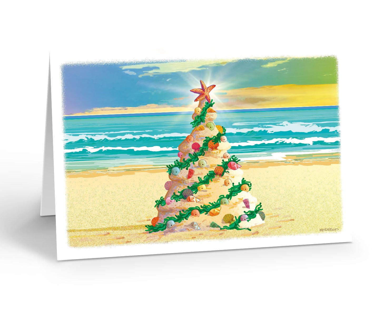 コレクション | ビーチクリスマスツリー | ビーチテーマのクリスマスカード カード24枚&amp;封筒25枚 | 夕焼け、海、貝殻 - 米国製 (パーソナライズ)｜明金万代