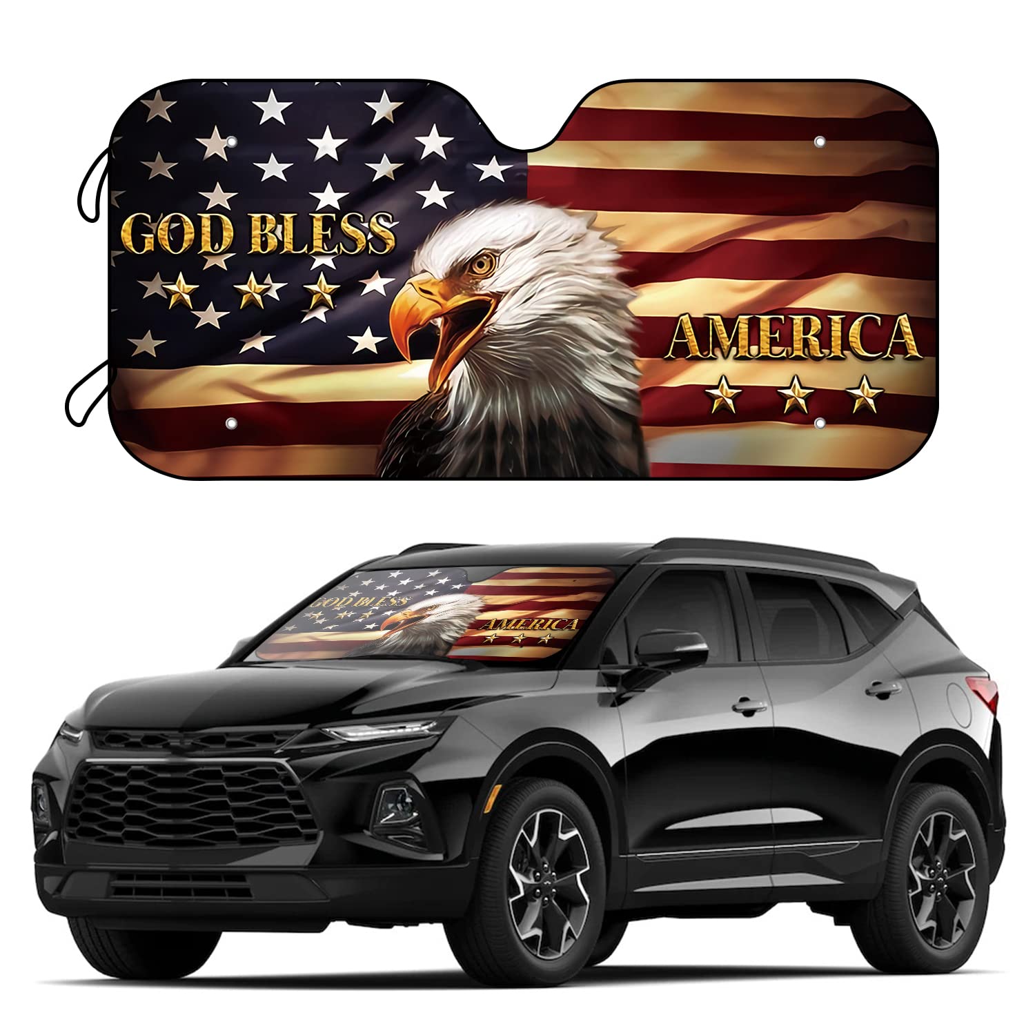アメリカ国旗 イーグル 車用フロントガラスサンシェード 折りたたみ式サンシェード 紫外線をブロック 車を涼しく保ちます ほとんどの車 SUV トラックにフィット - 57 x 27インチ|明金万代